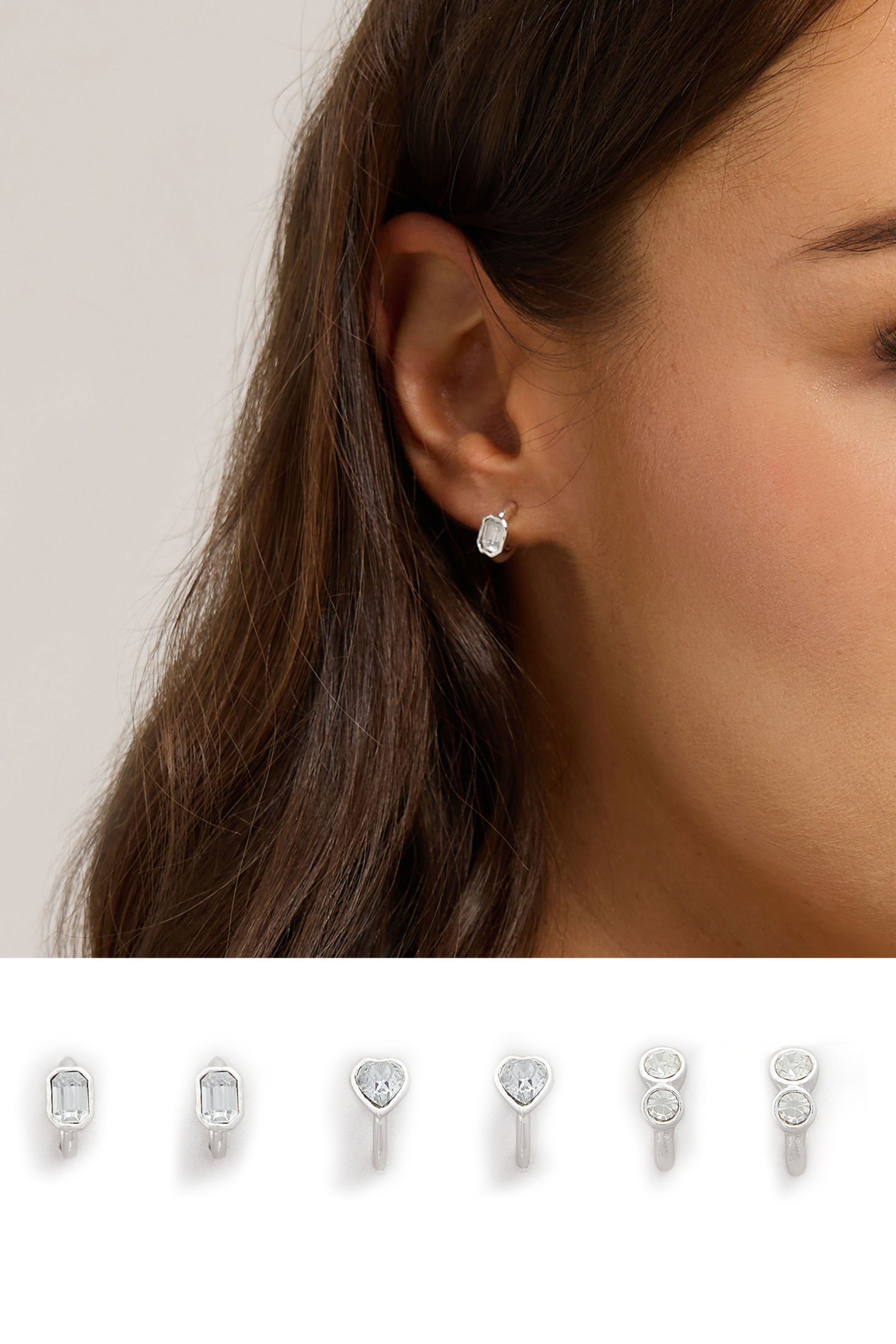 3 PACK Silver Tone Stone Hoop Earrings | Yours Clothing 1