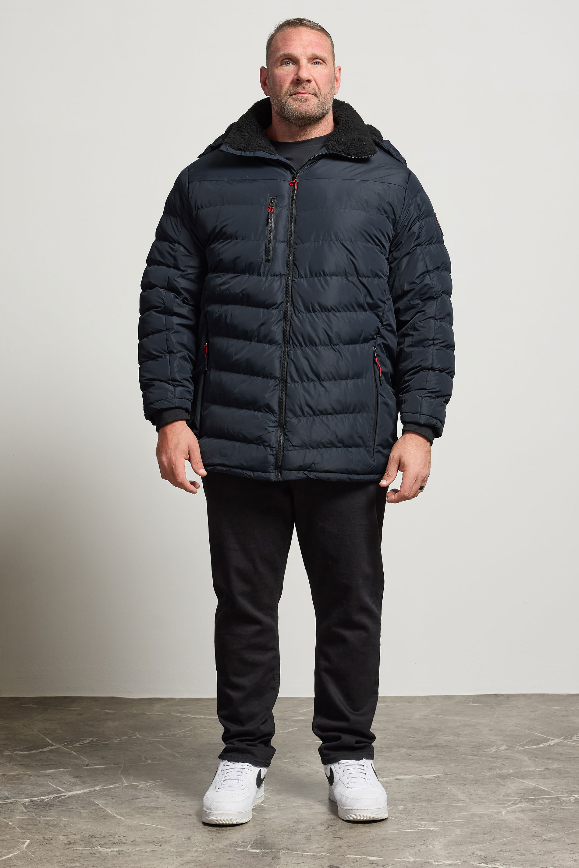 D555 Big & Tall Navy Blue Sherpa Lined Puffer Jacket | BadRhino 2