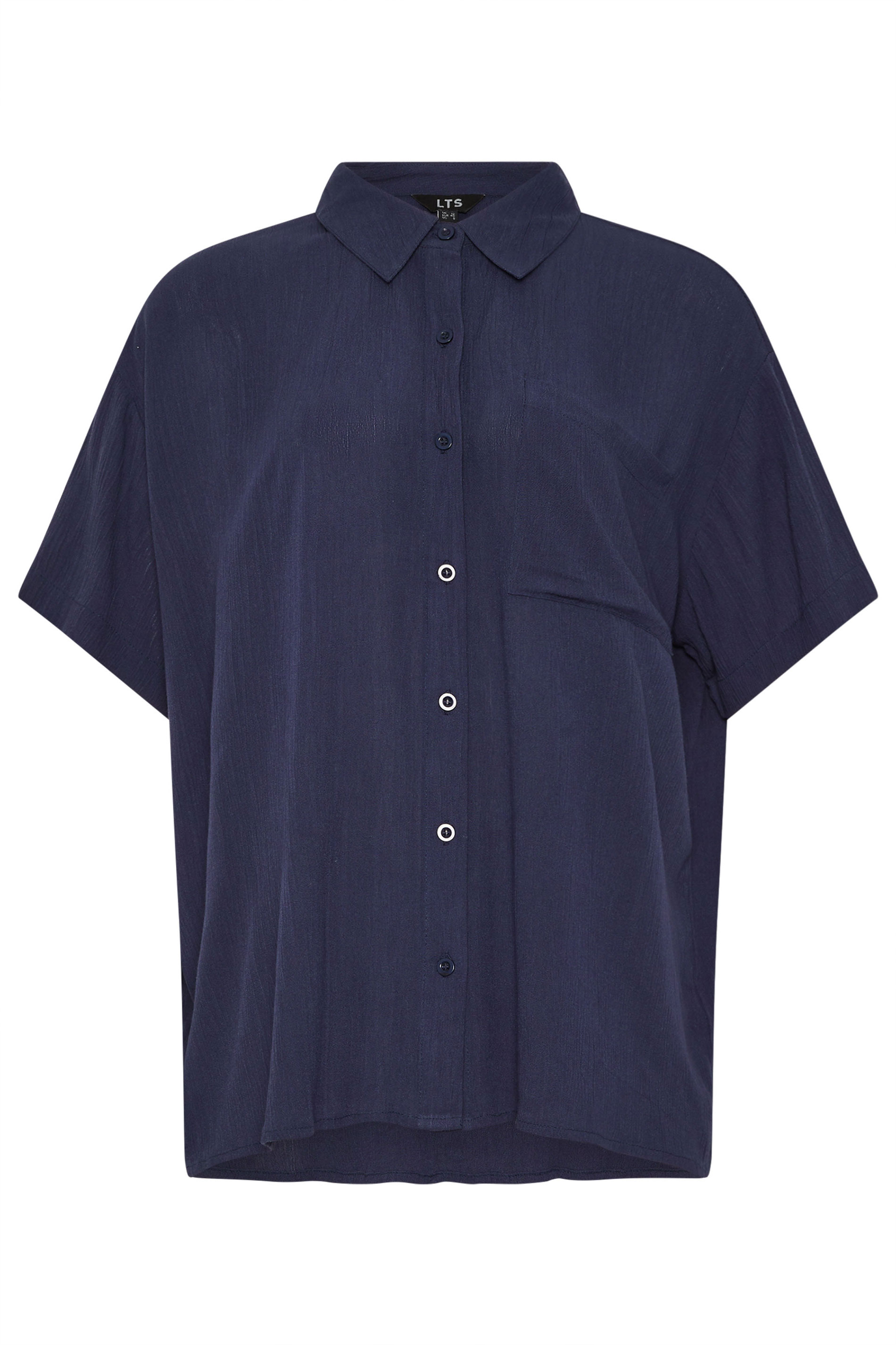 LTS Tall Navy Blue Cotton Crinkle Shirt | Long Tall Sally 5