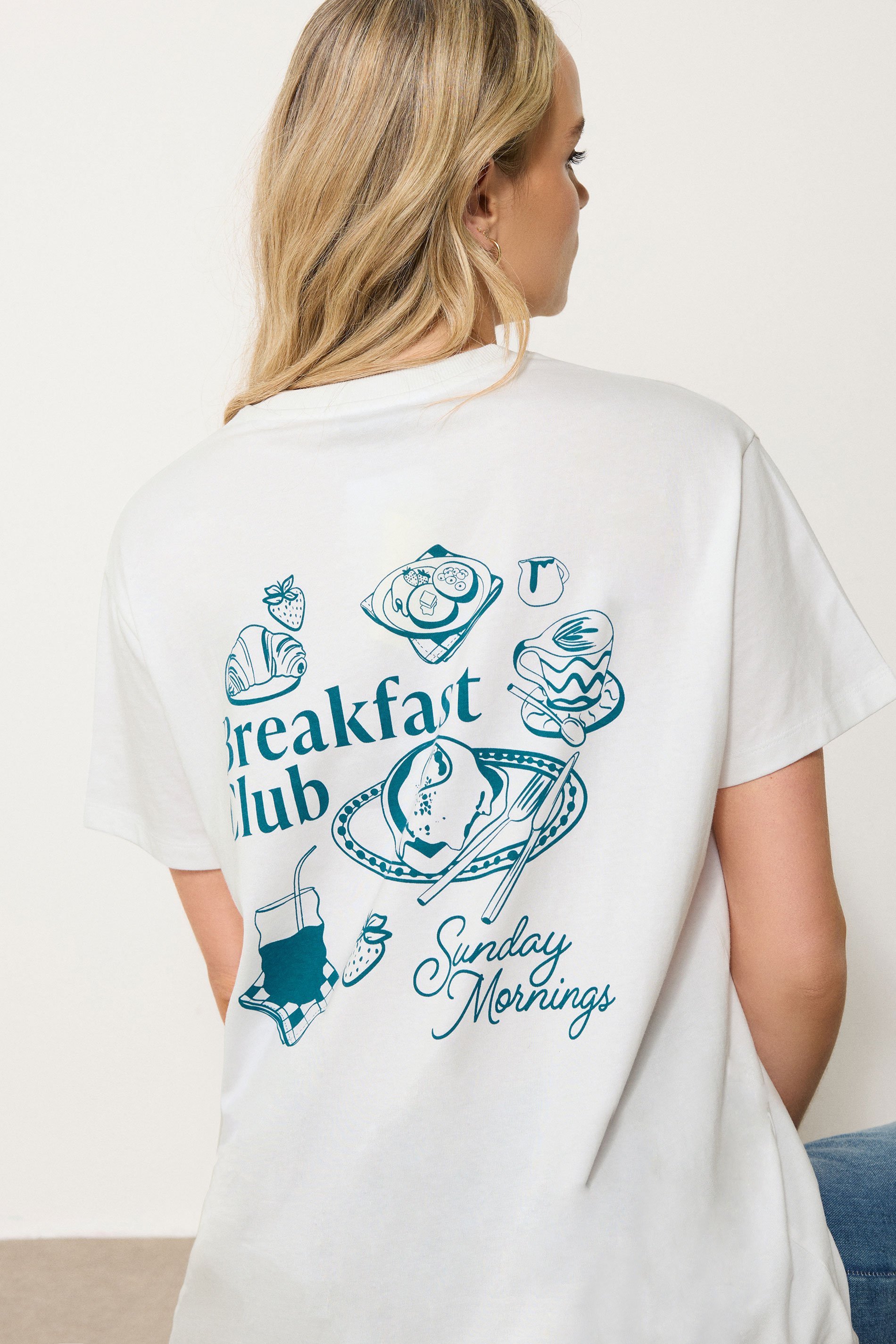 LTS Tall White Cotton 'Breakfast Club' Slogan T-Shirt | Long Tall Sally 5