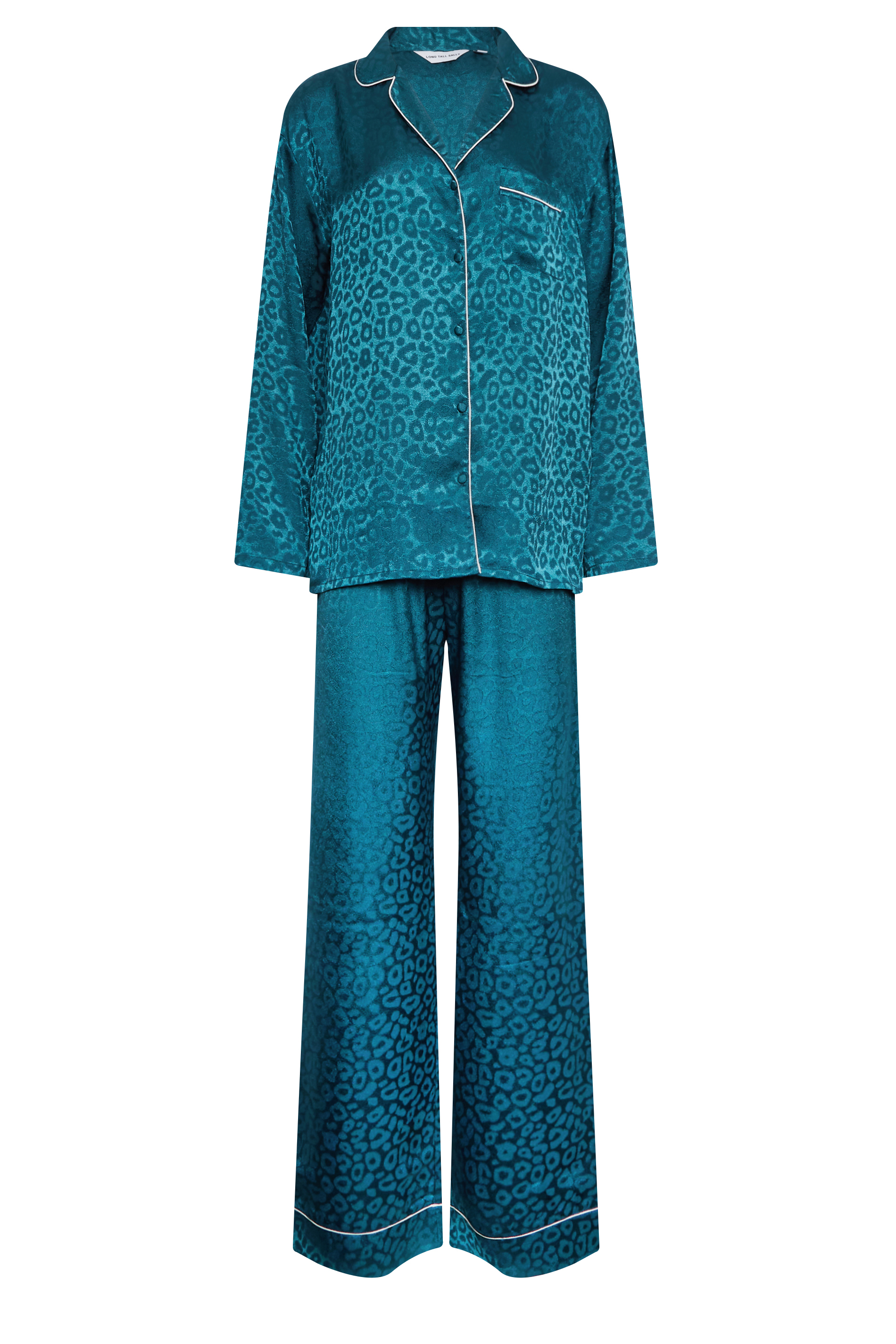 LTS Tall Women's Teal Blue Leopard Print Satin Pyjama Set | Long Tall Sally