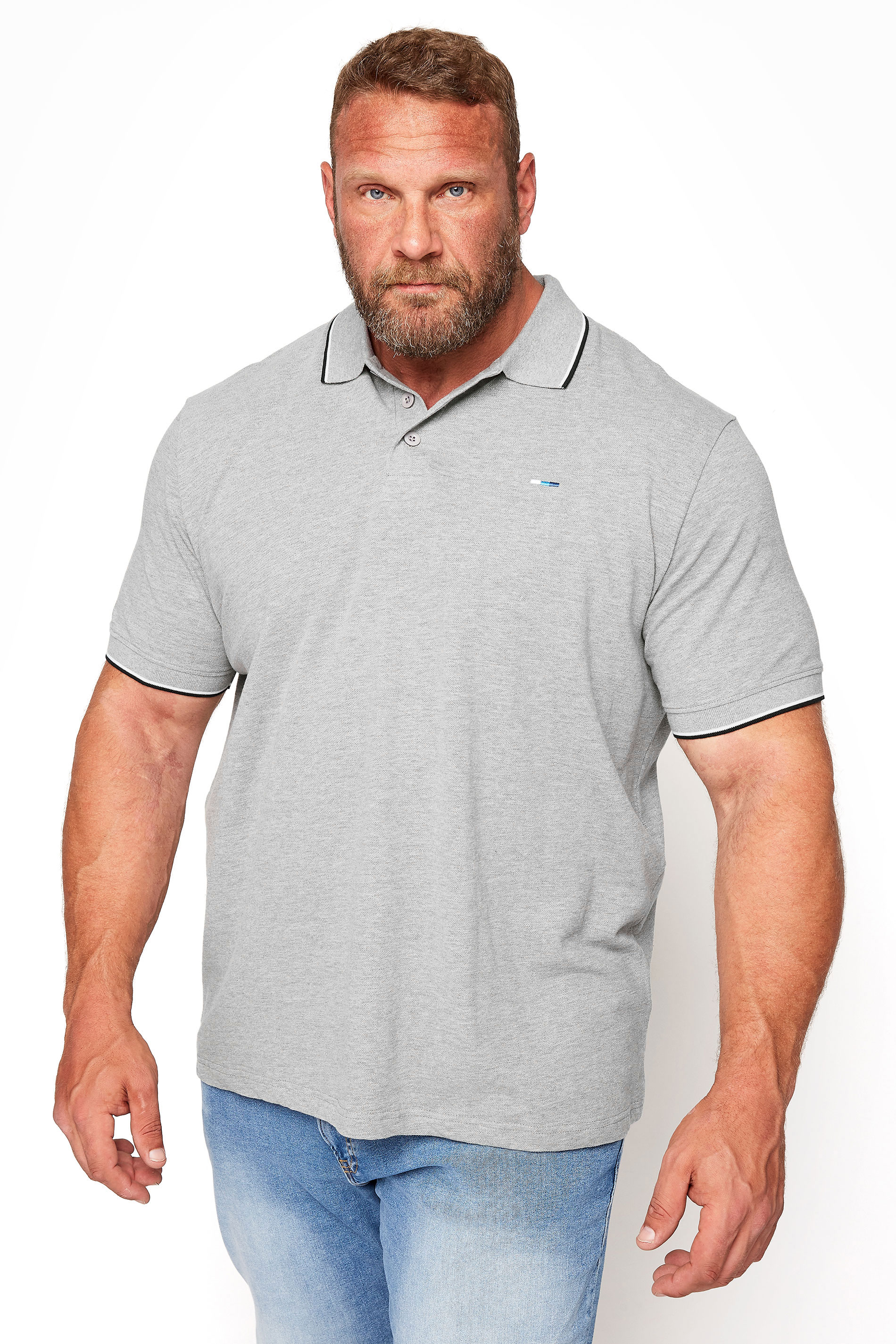 BadRhino Grey Marl Essential Tipped Polo Shirt | BadRhino 2