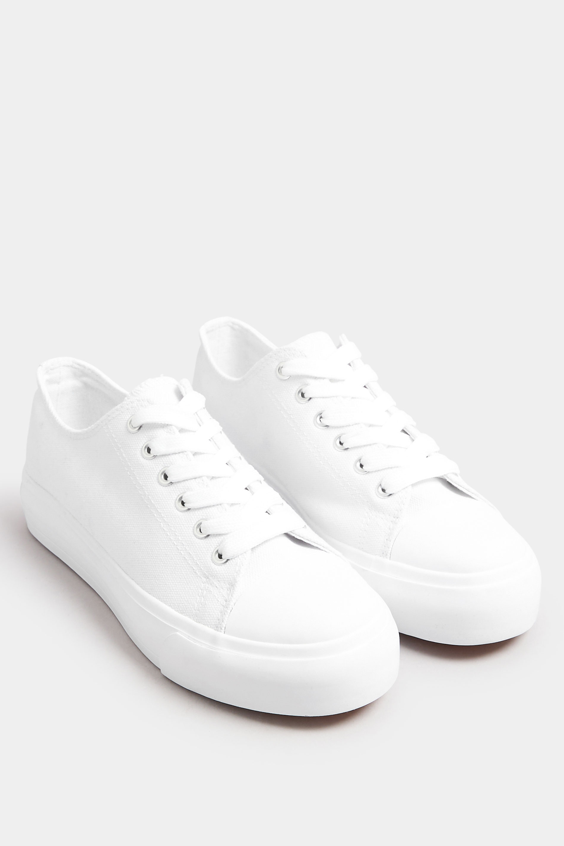 White Canvas Trainers In Wide E & Extra Wide EEE Fit | Yours Clothing 2