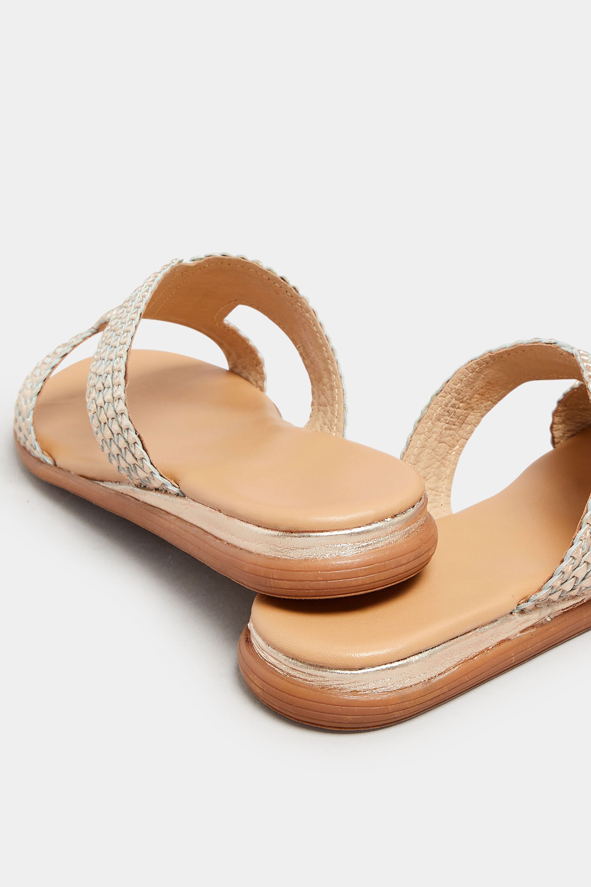 Gold Leather Woven Wedge Mule Sandals In Extra Wide EEE Fit | Yours Curve 4