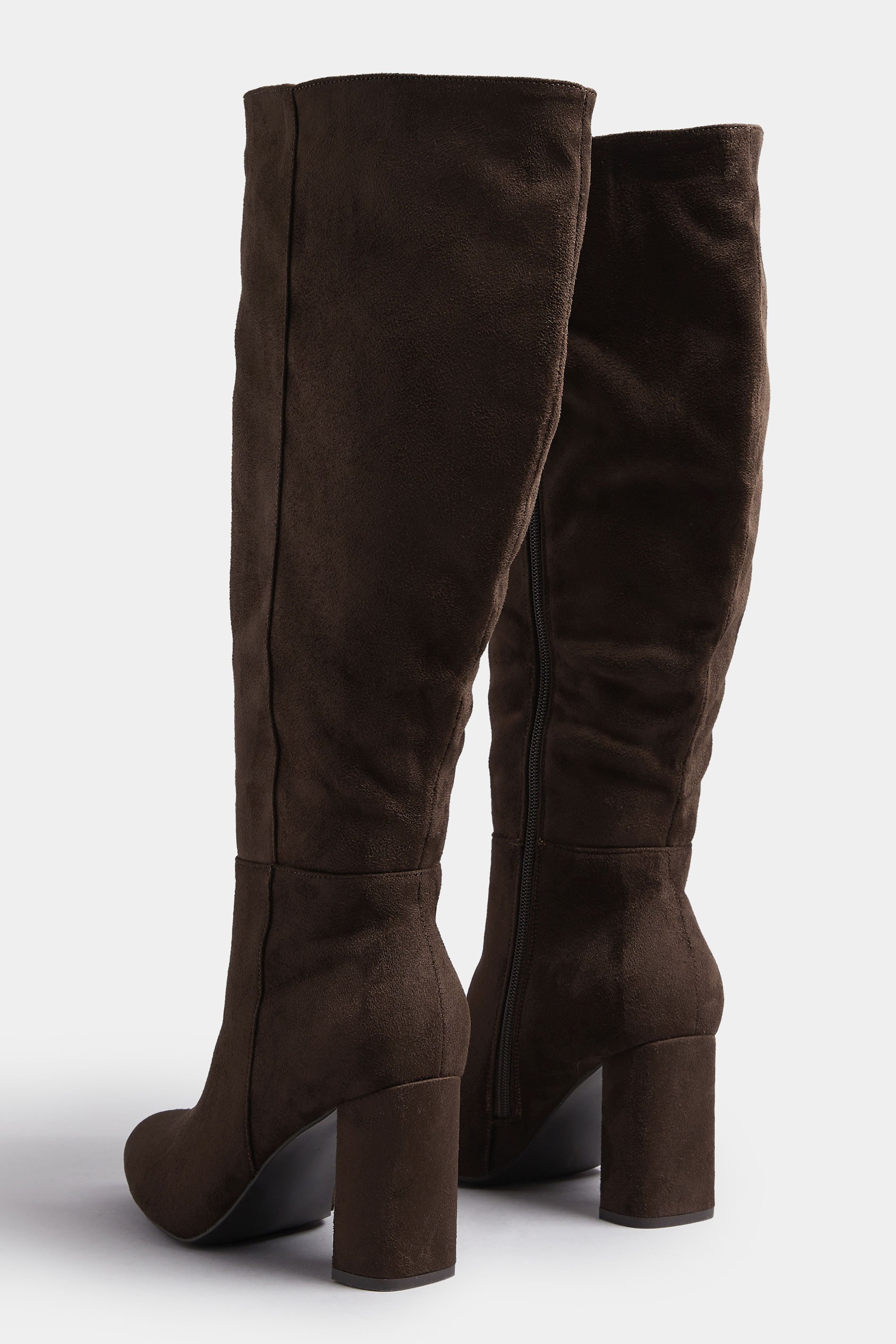 Chocolate Brown Faux Suede Heeled Knee High Boot In Extra Wide EEE Fit | Yours Clothing 6