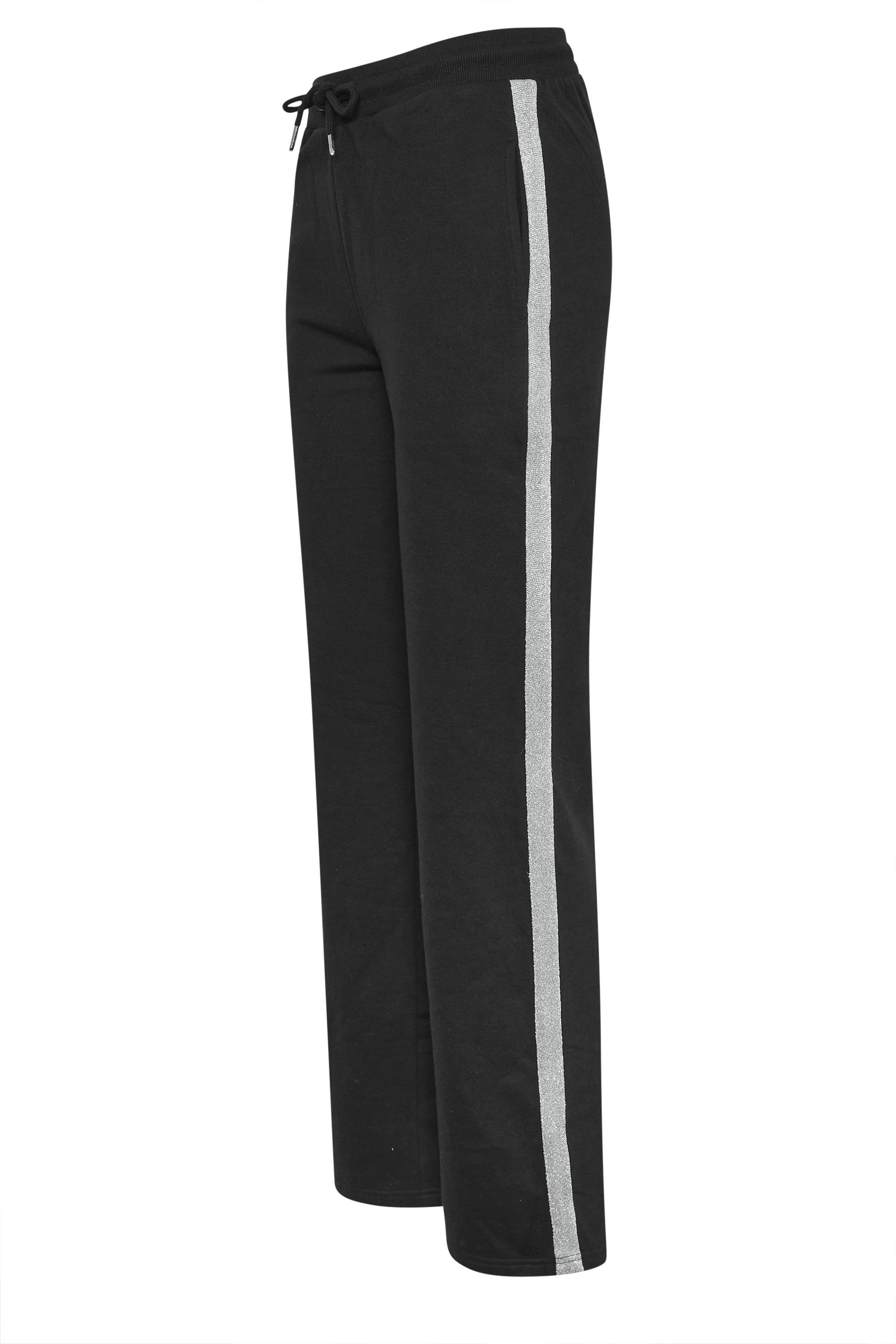 LTS Tall Black Metallic Stripe Wide Leg Joggers | Long Tall Sally 5