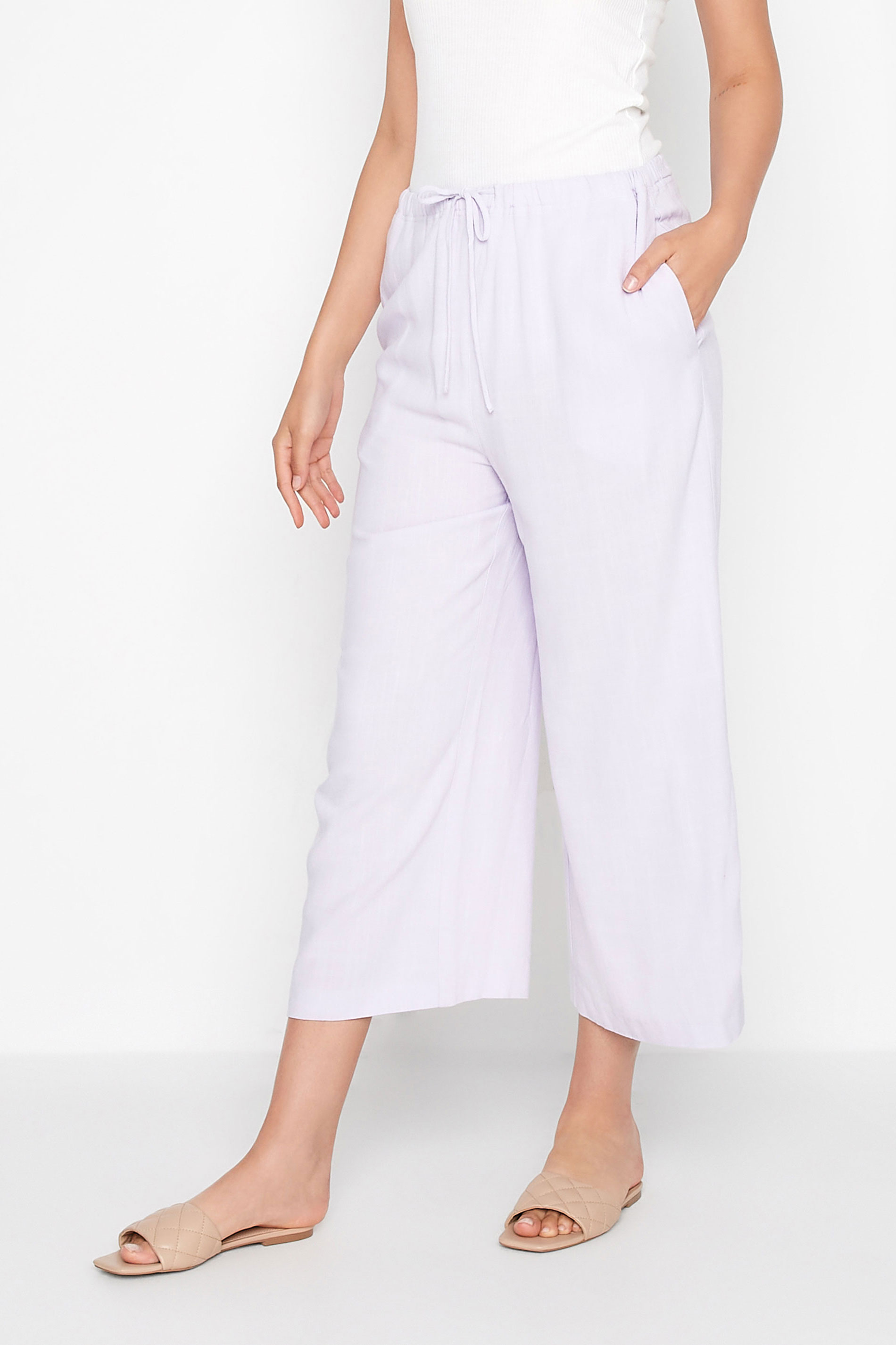 LTS Tall Women's Lilac Purple Linen Look Cropped Trousers | Long Tall Sally  1