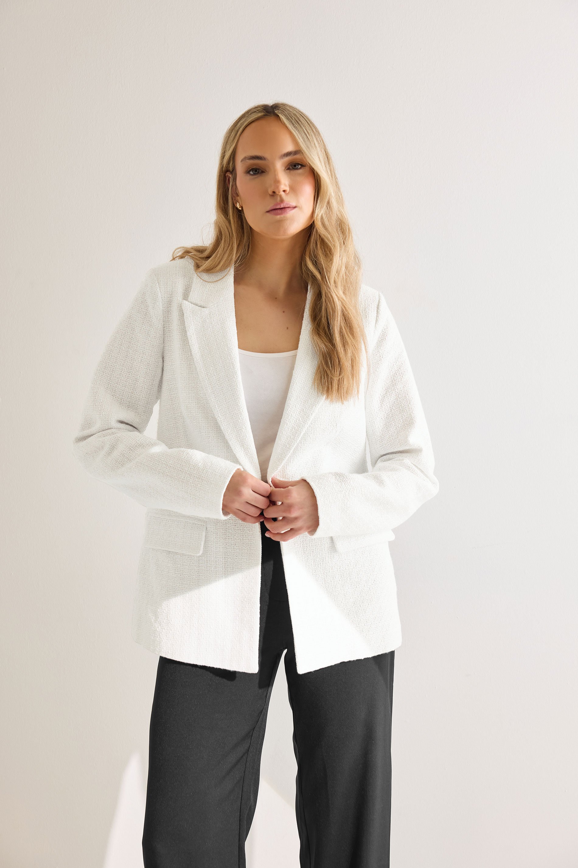 LTS Tall Ivory White Tailored Boucle Blazer | Long Tall Sally 1