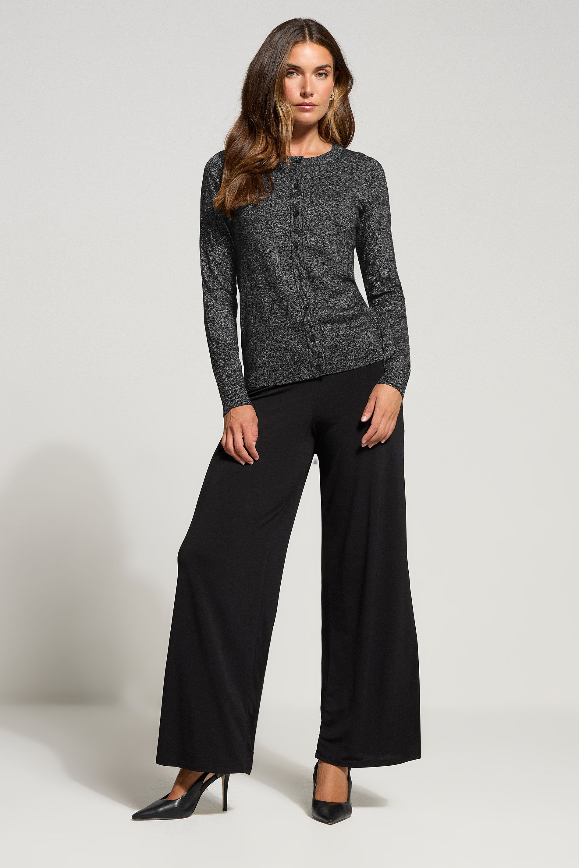 LTS Tall Black Metallic Crew Neck Cardigan | Long Tall Sally 3