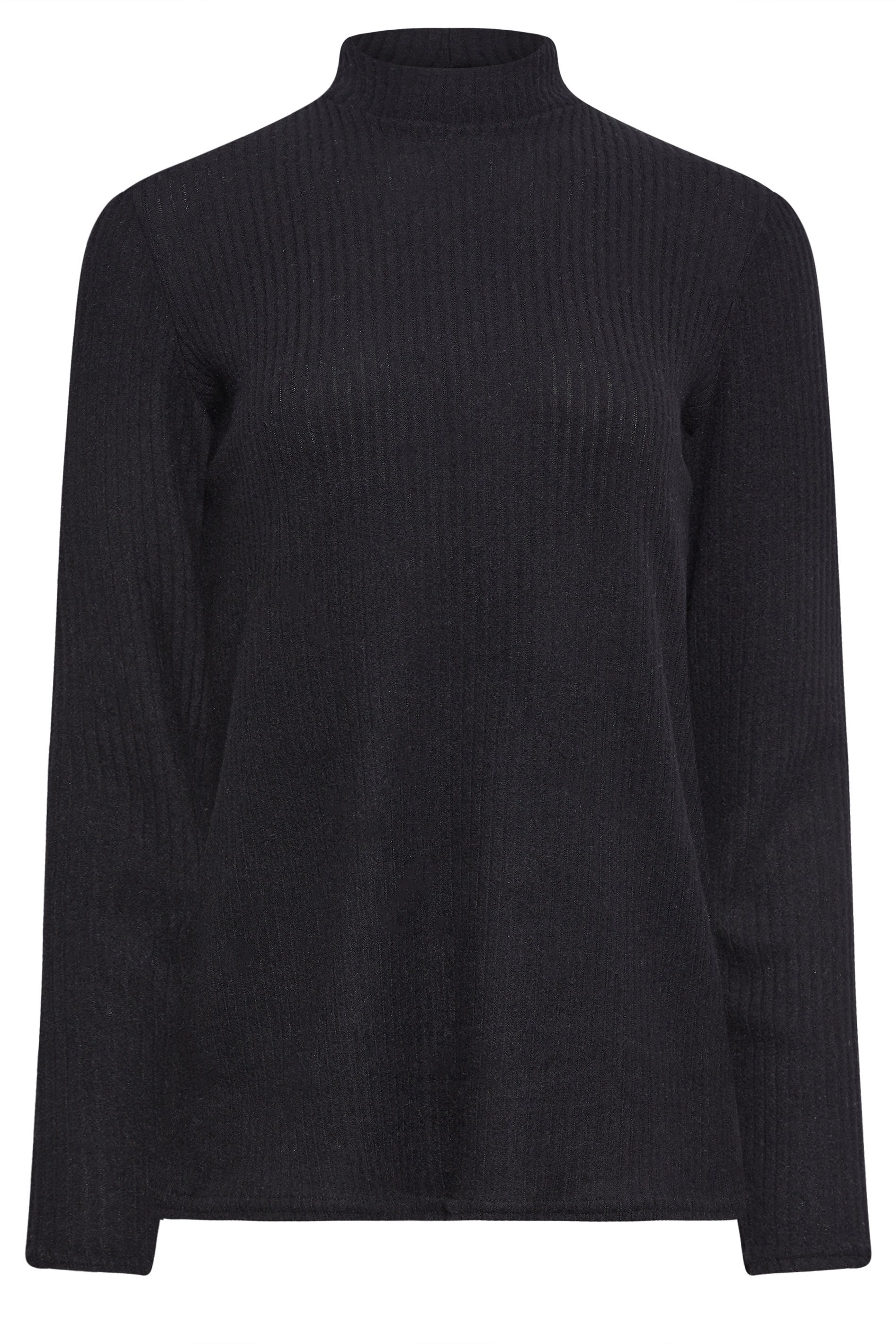 LTS Tall Black Ribbed High Neck Top | Long Tall Sally