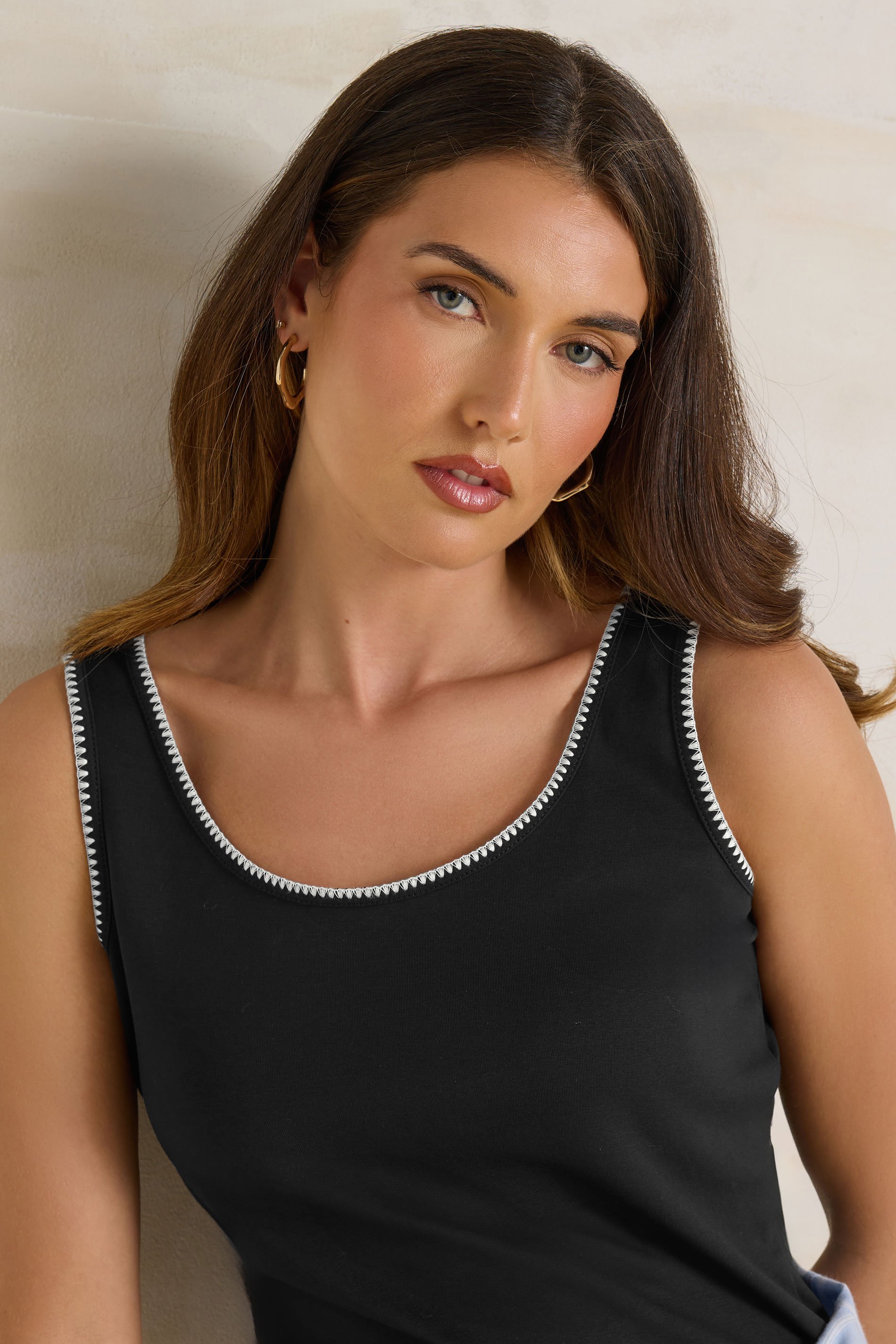 LTS Tall Black Contrast Stitch Vest Top | Long Tall Sally 5