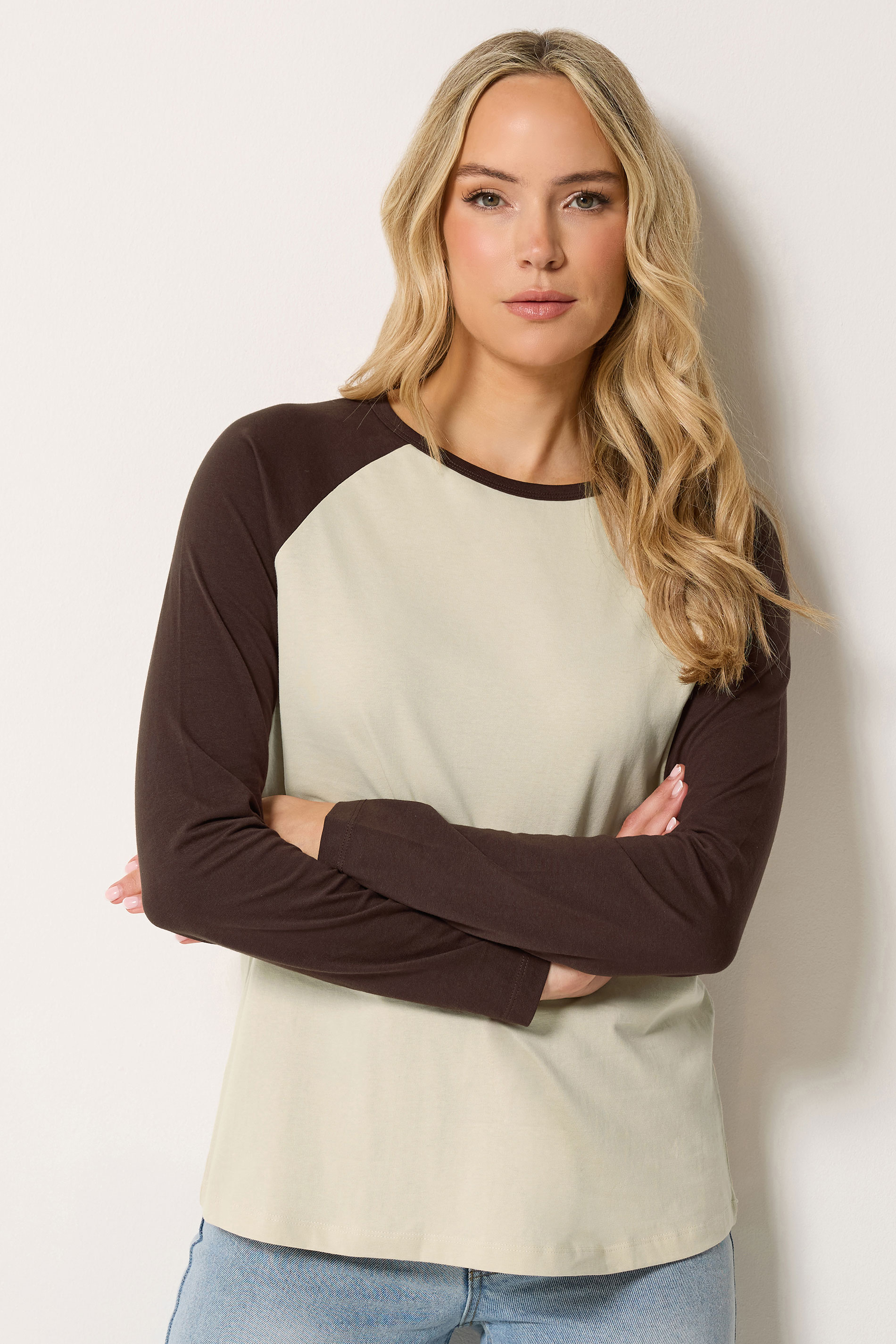LTS Tall Women's Chocolate Brown & Ivory White Raglan Cotton T-Shirt | Long Tall Sally 3