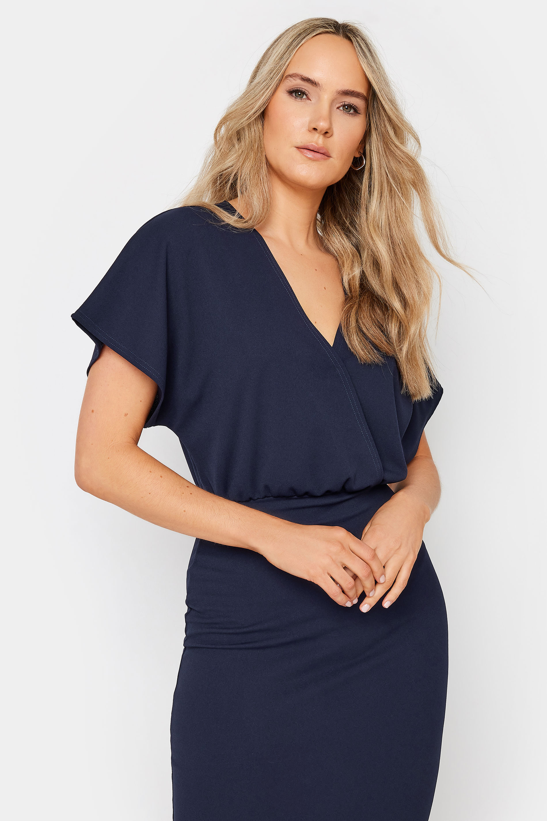 LTS Tall Women's Navy Blue Scuba Wrap Midi Dress | Long Tall Sally 4