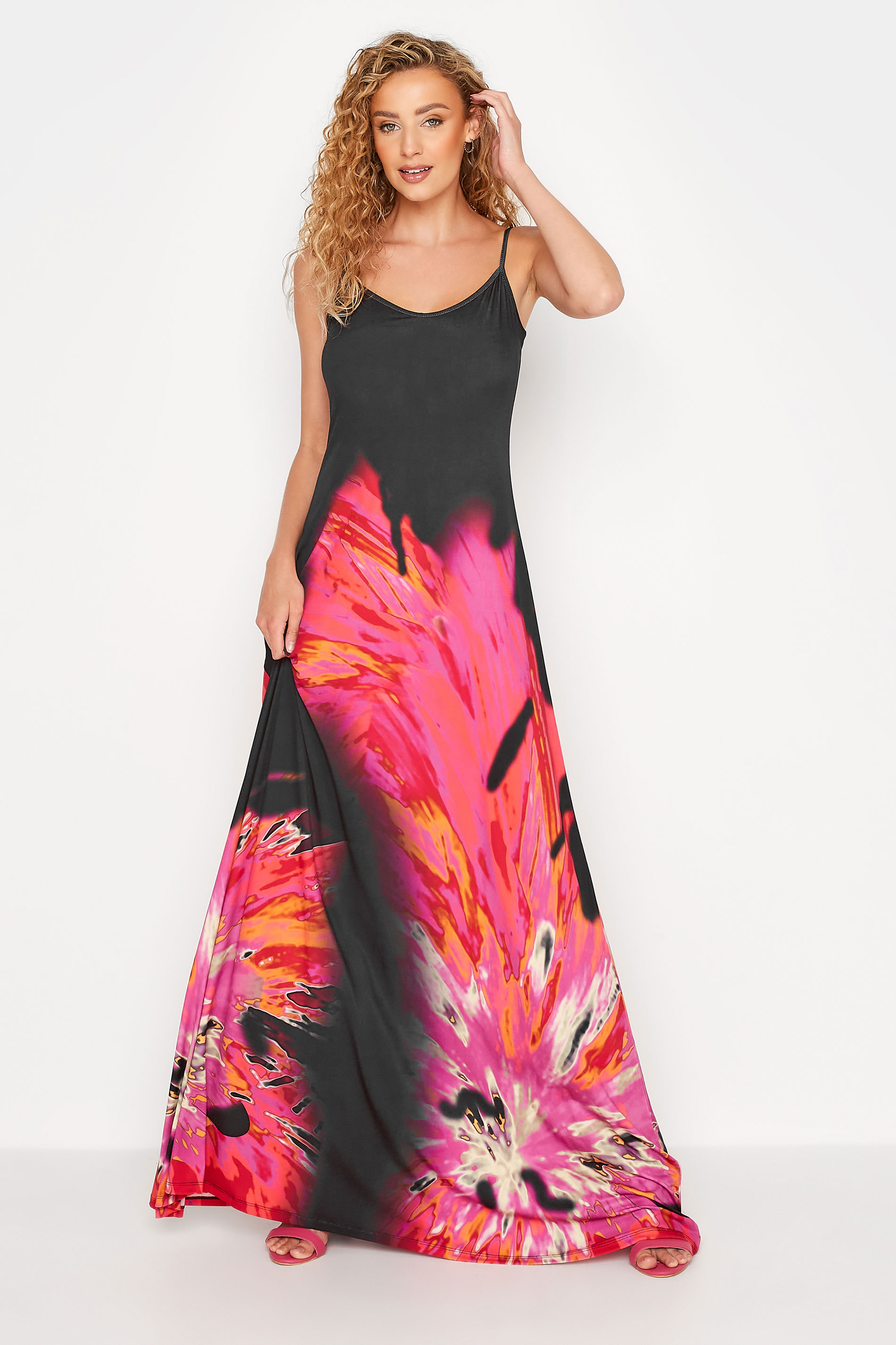 LTS Tall Women's Black & Pink Floral Print Maxi Dress | Long Tall Sally 1