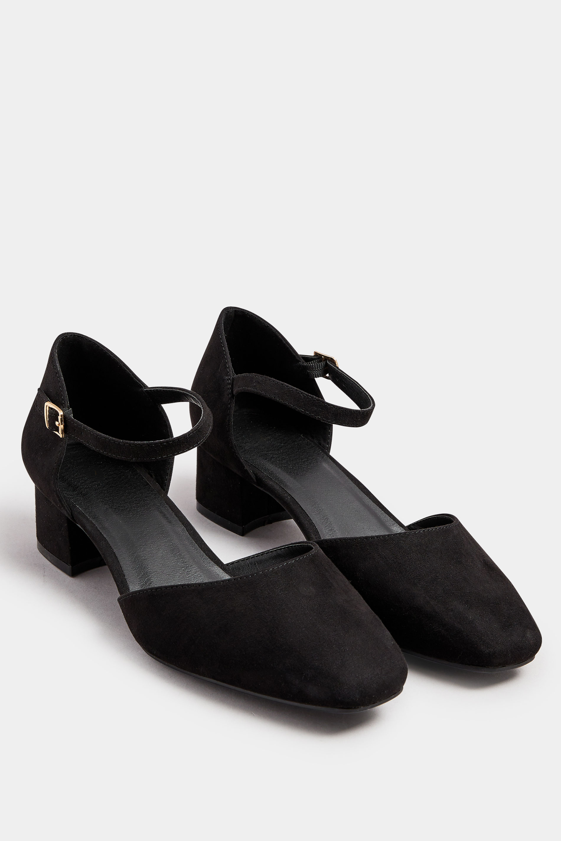 Black Faux Suede Block Heel Court Shoes In Extra Wide EEE Fit | Yours Clothing 2