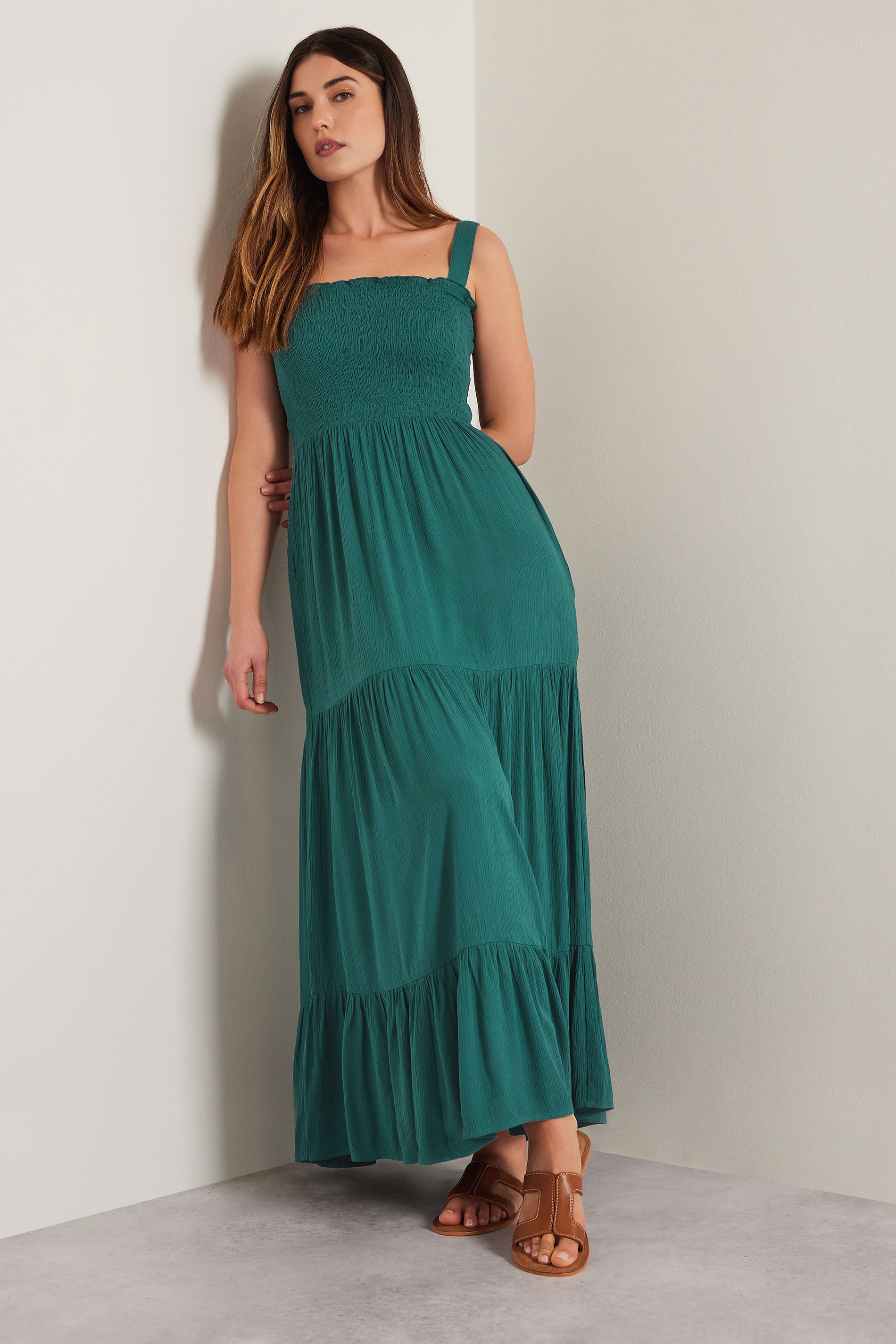 LTS Tall Teal Green Shirred Maxi Dress | Long Tall Sally 4