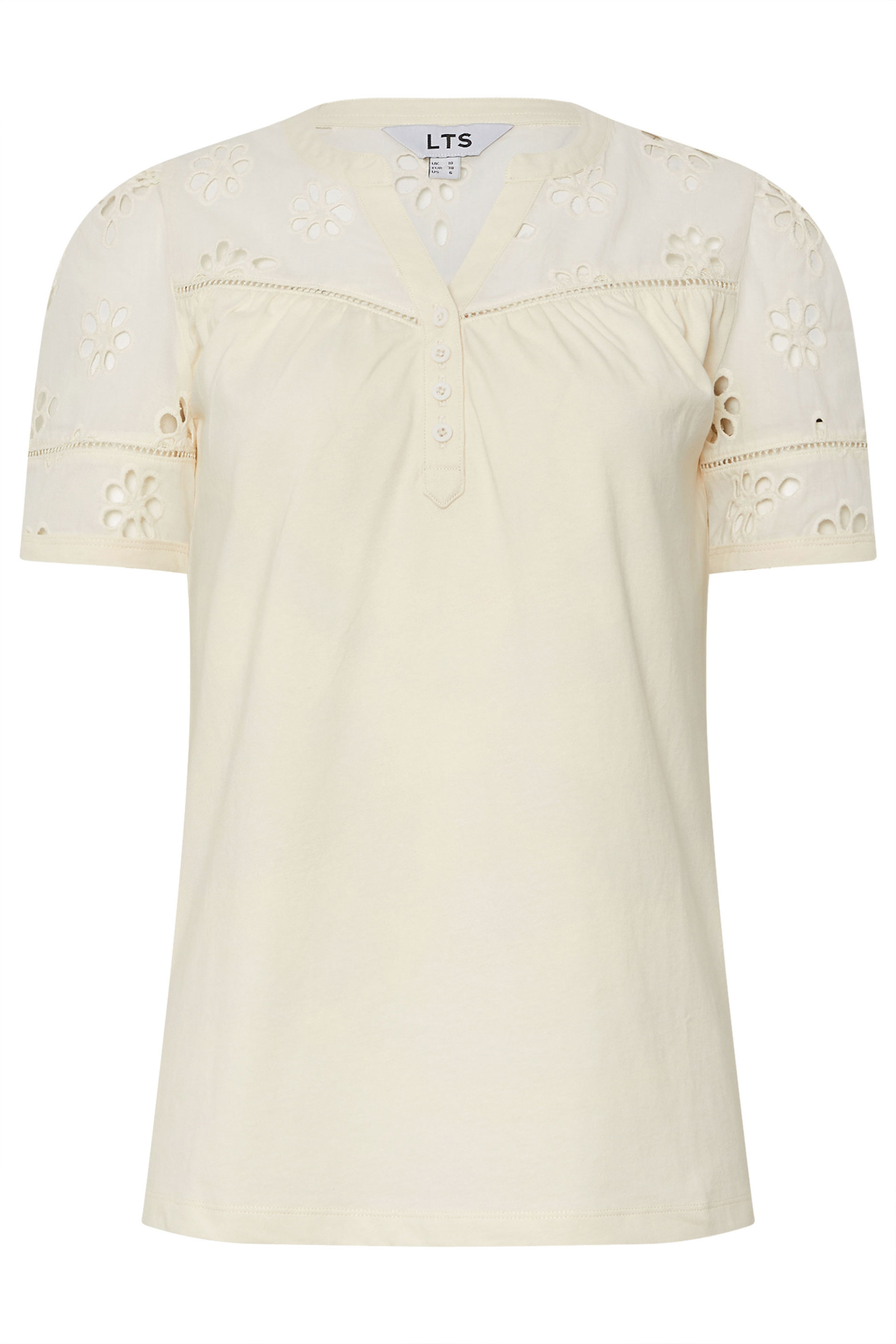 LTS Tall Ivory White Cotton Broderie Short Sleeve Top | Long