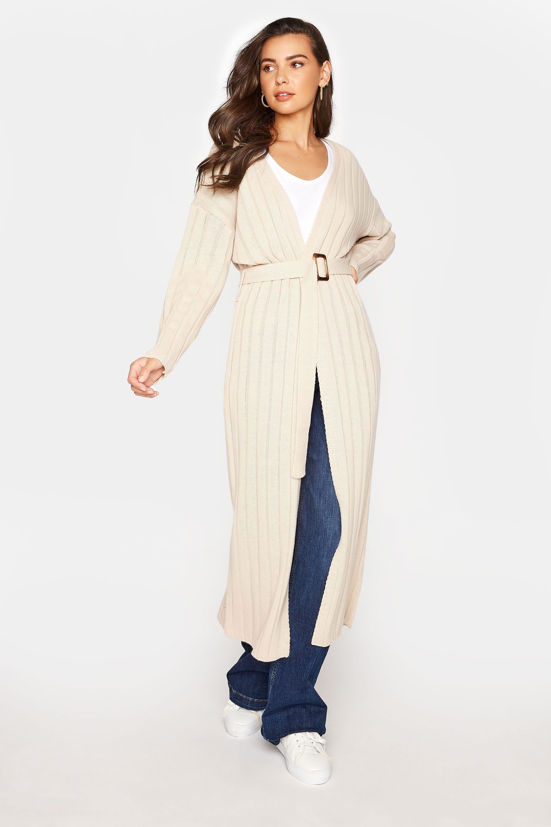 LTS Cream Ribbed Belted Cardigan | Long Tall Sally 1