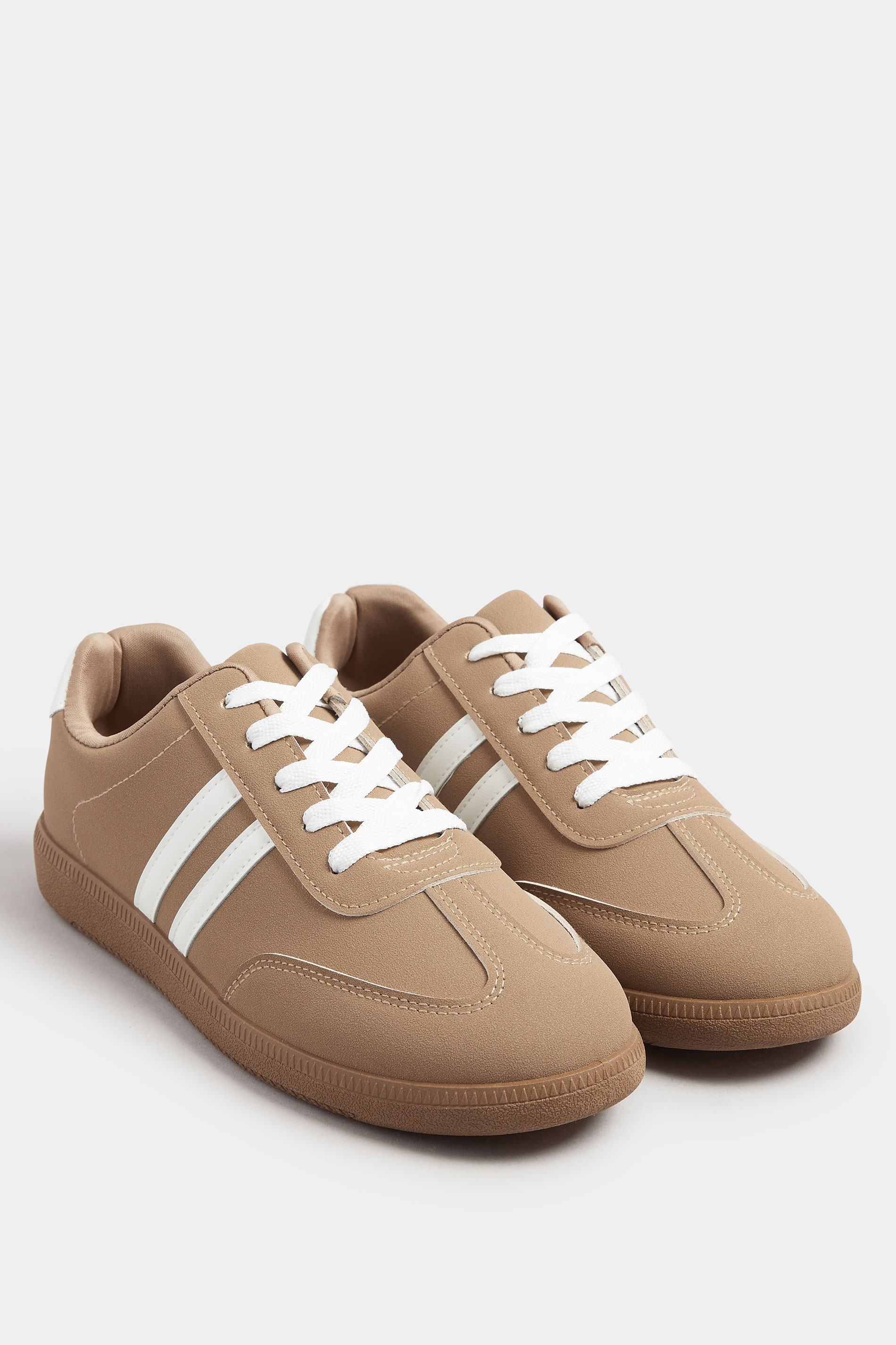 Mocha Brown Retro Stripe Trainers In Extra Wide EEE Fit | Yours Clothing 2