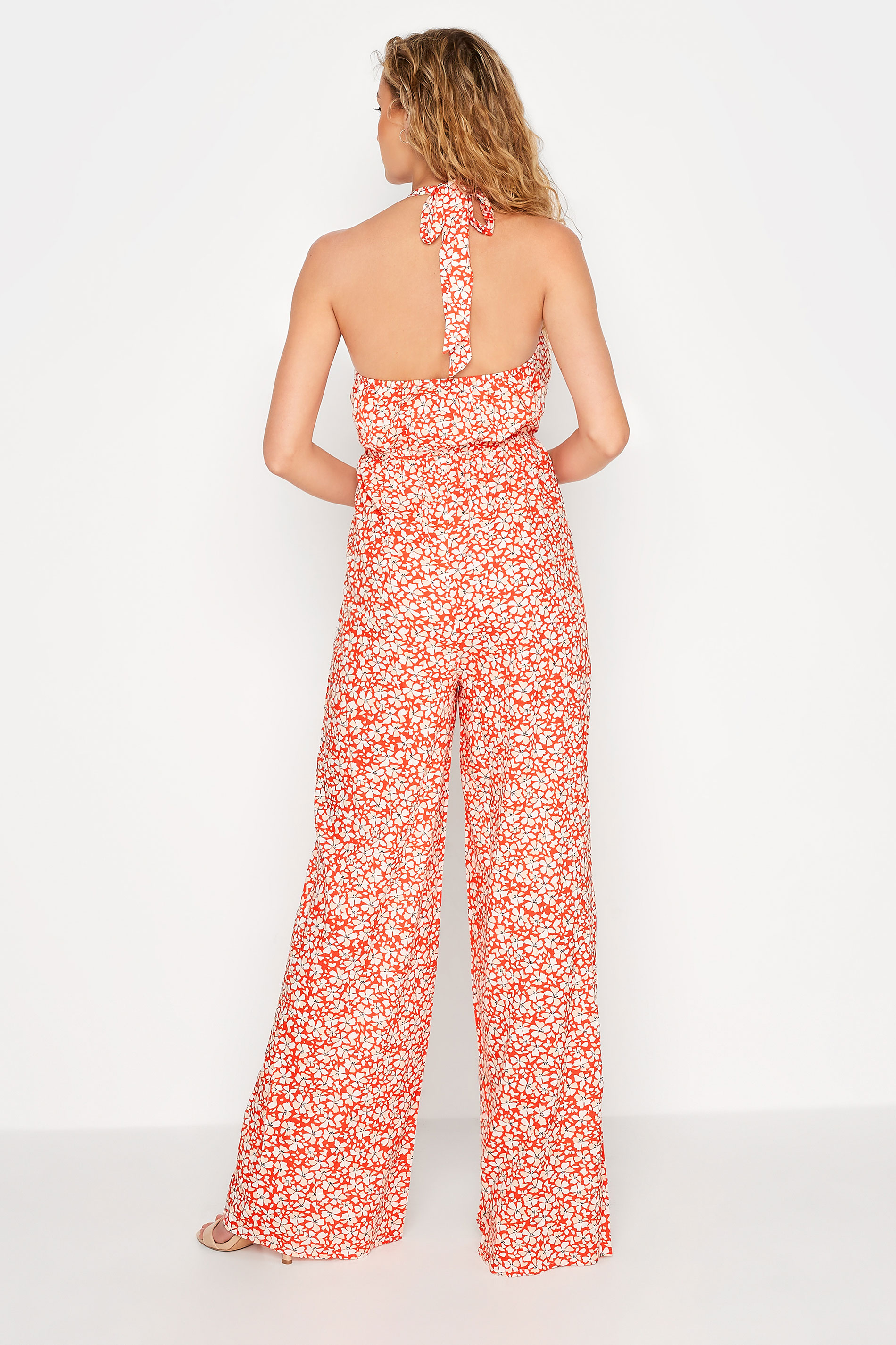 LTS Tall Women's Orange Floral Print Halter Neck Jumpsuit | Long Tall Sally 3