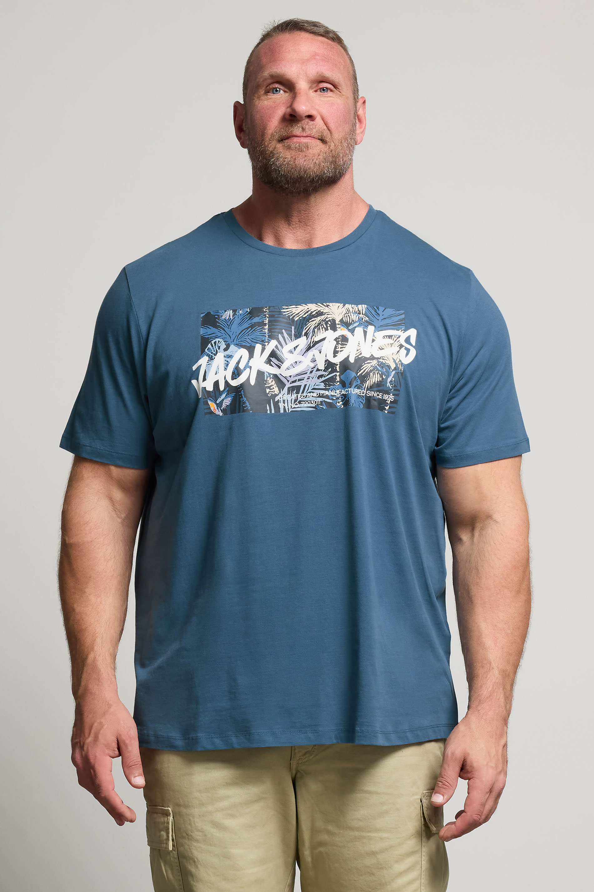 JACK & JONES Big & Tall Blue Hawaiian Graphic T-Shirt | BadRhino 1