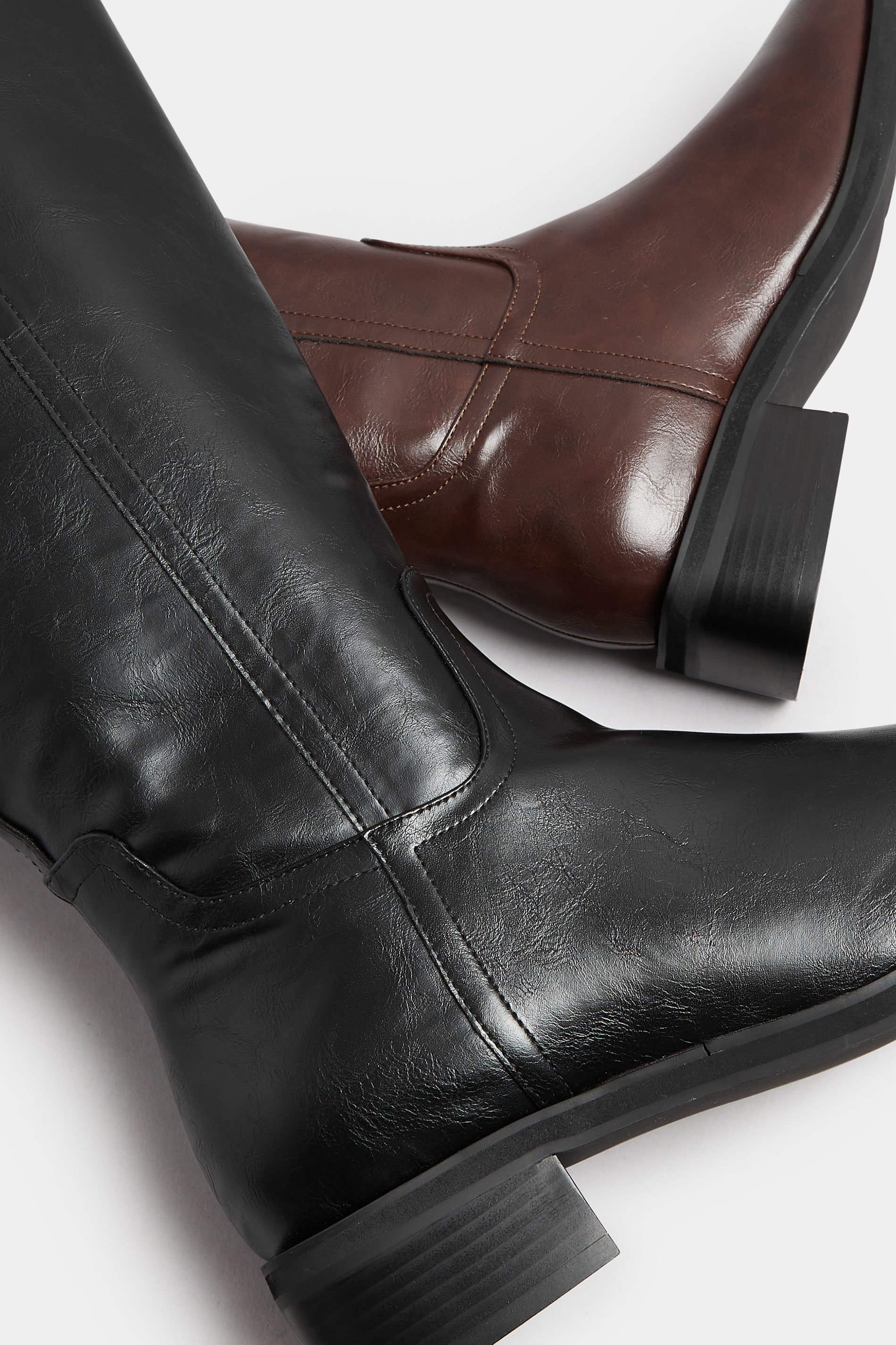 Black Pull On Knee High Boots In Extra Wide EEE Fit | Yours Clothing 6