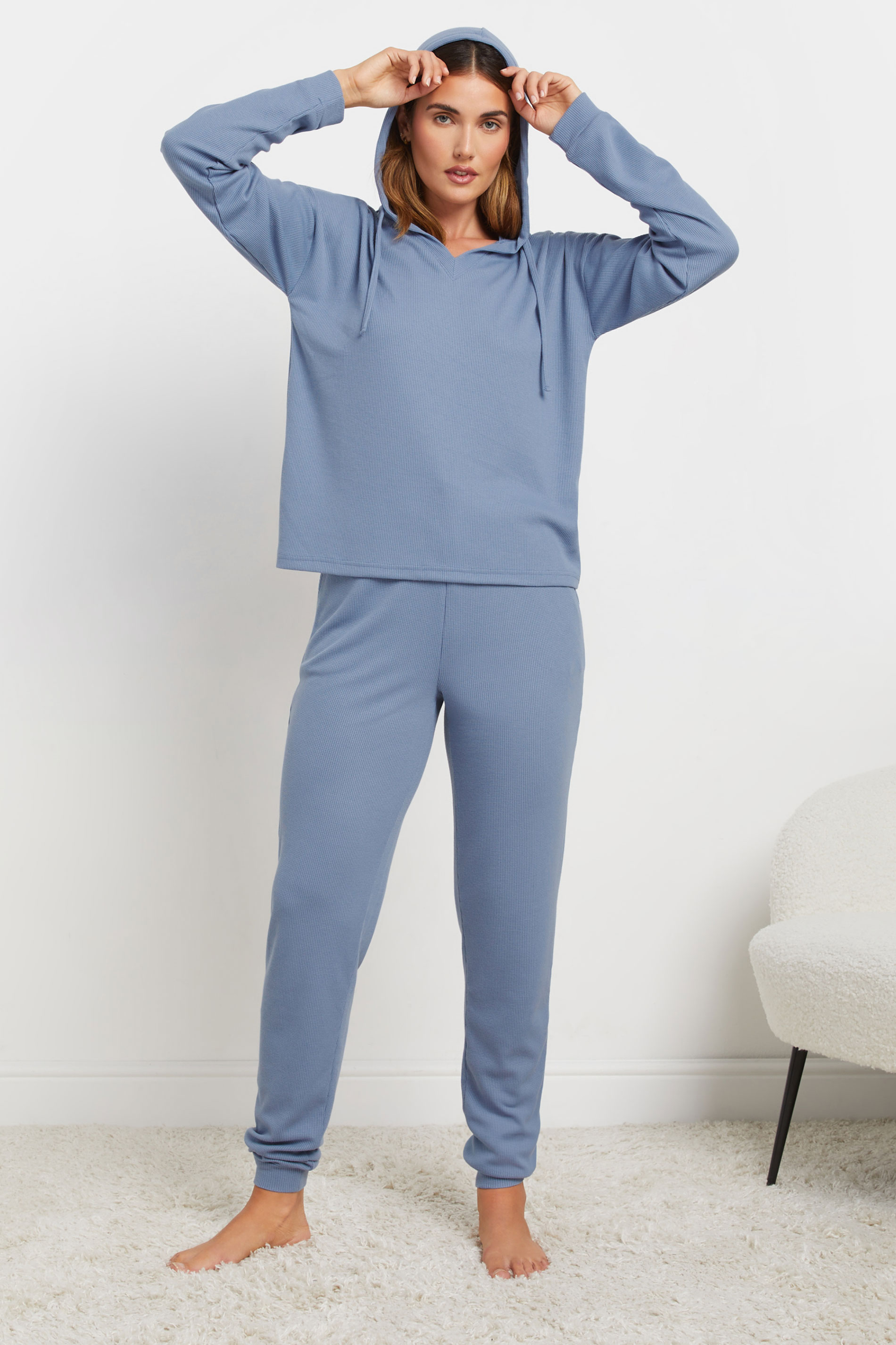 LTS Tall Blue Waffle Lounge Cuffed Joggers | Long Tall Sally 5
