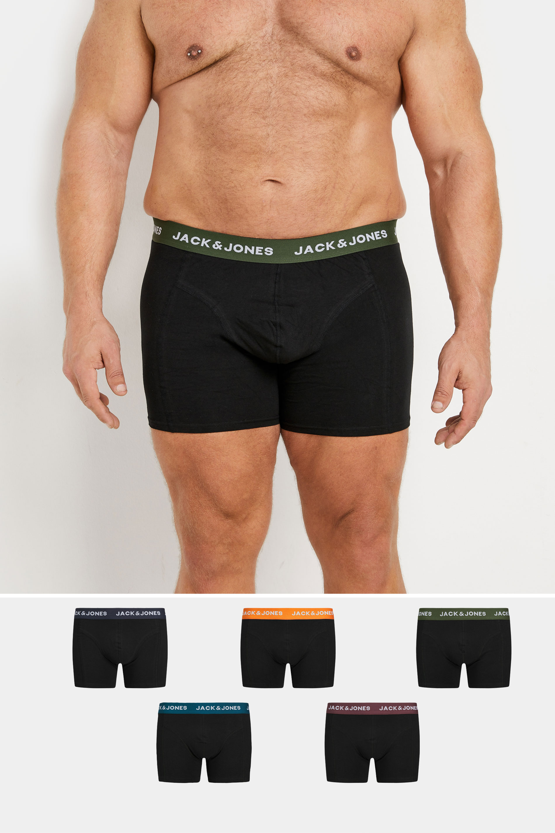 JACK & JONES Big & Tall 5 PACK Black 'Oliver' Boxers | BadRhino 1