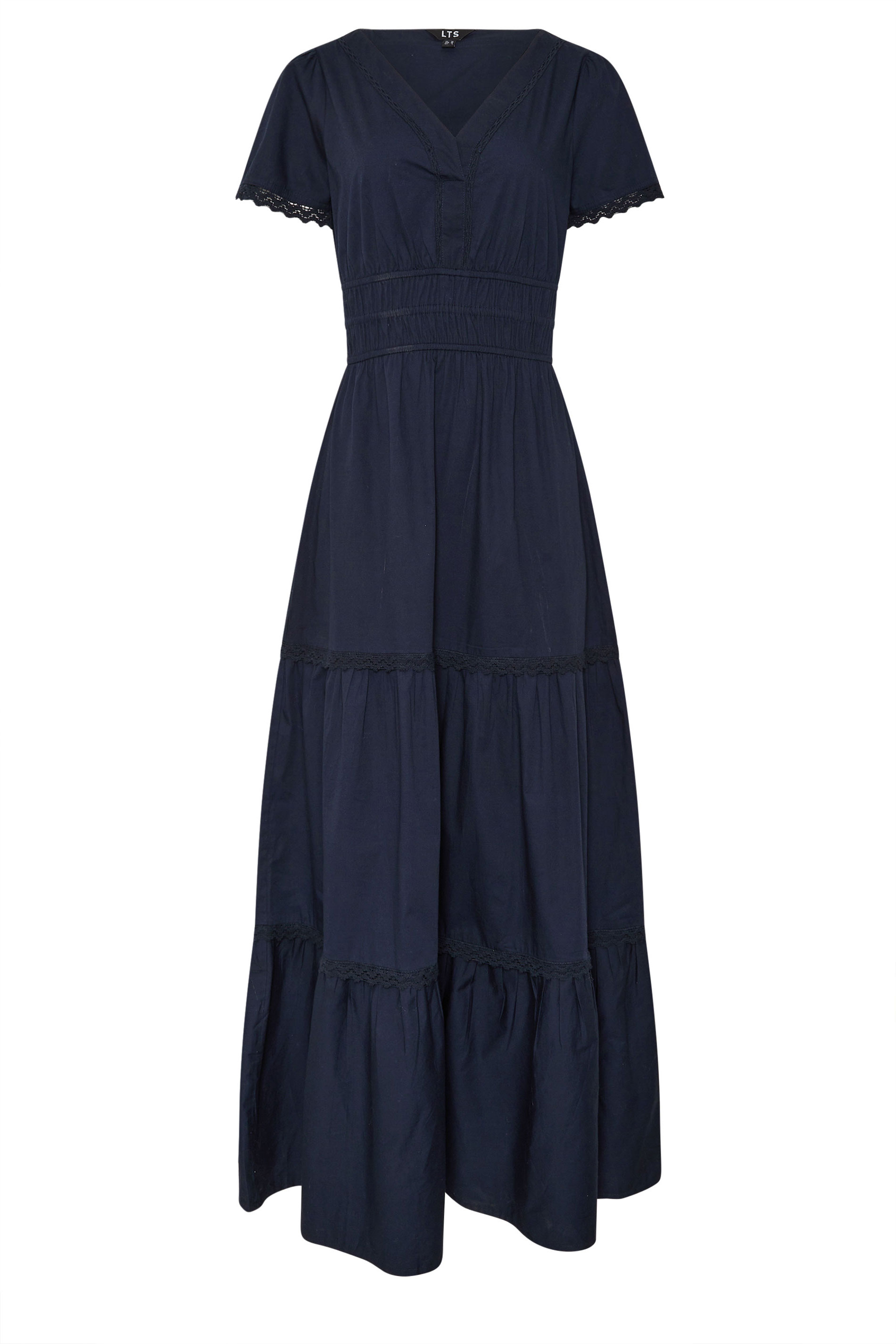 LTS Tall Navy Blue Lace Insert Tiered Maxi Dress | Long Tall Sally 6