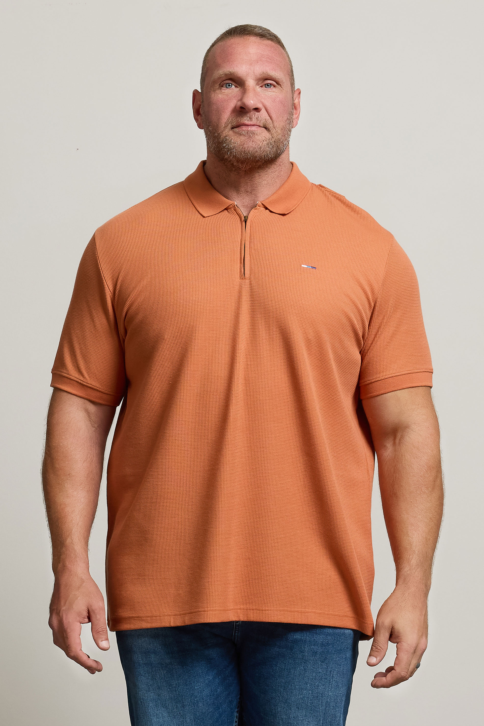 BadRhino Big & Tall Orange Waffle Texture Zip Polo Shirt | BadRhino 1