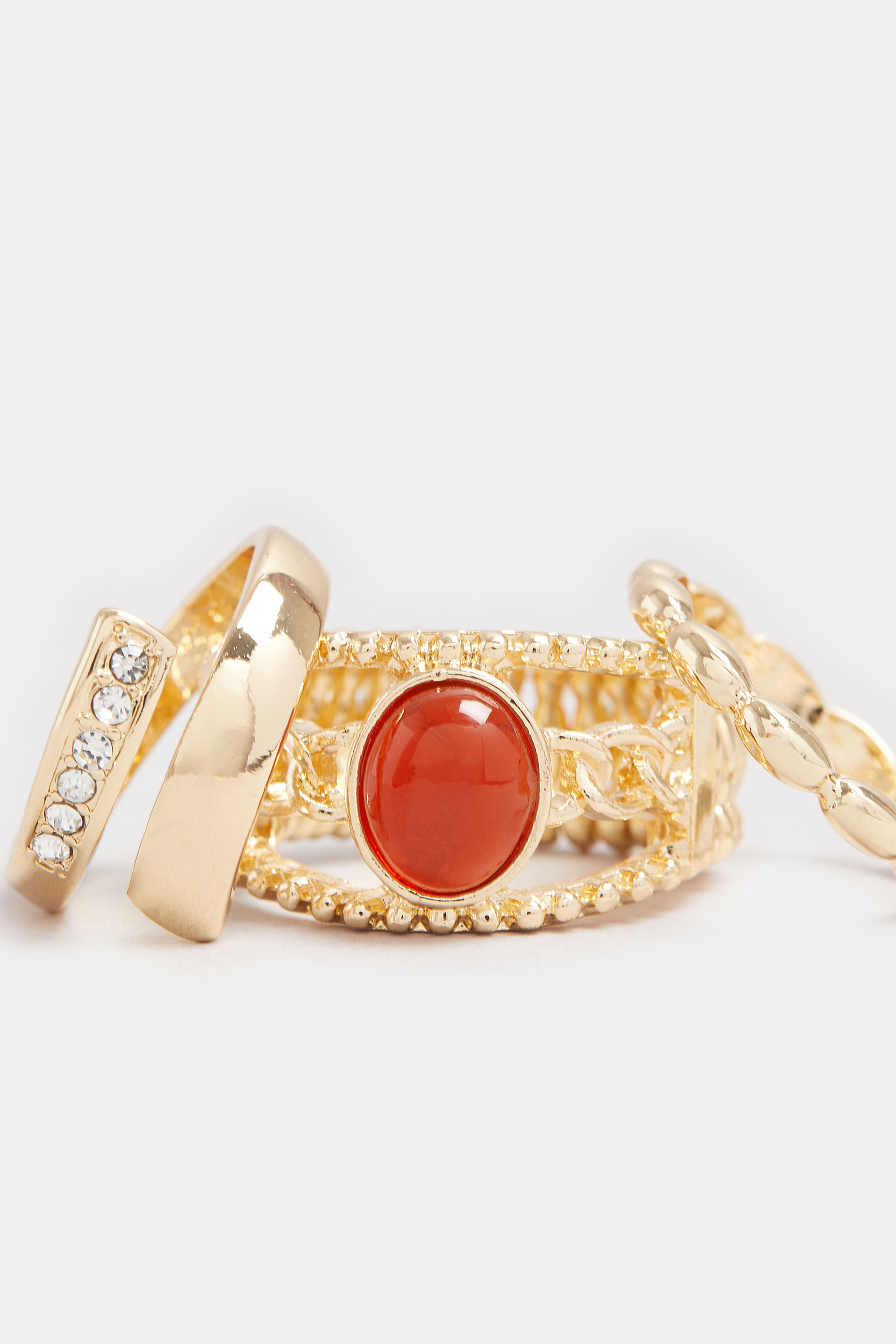 3 PACK Gold Tone Stone Ring Set | Yours Clothing 3