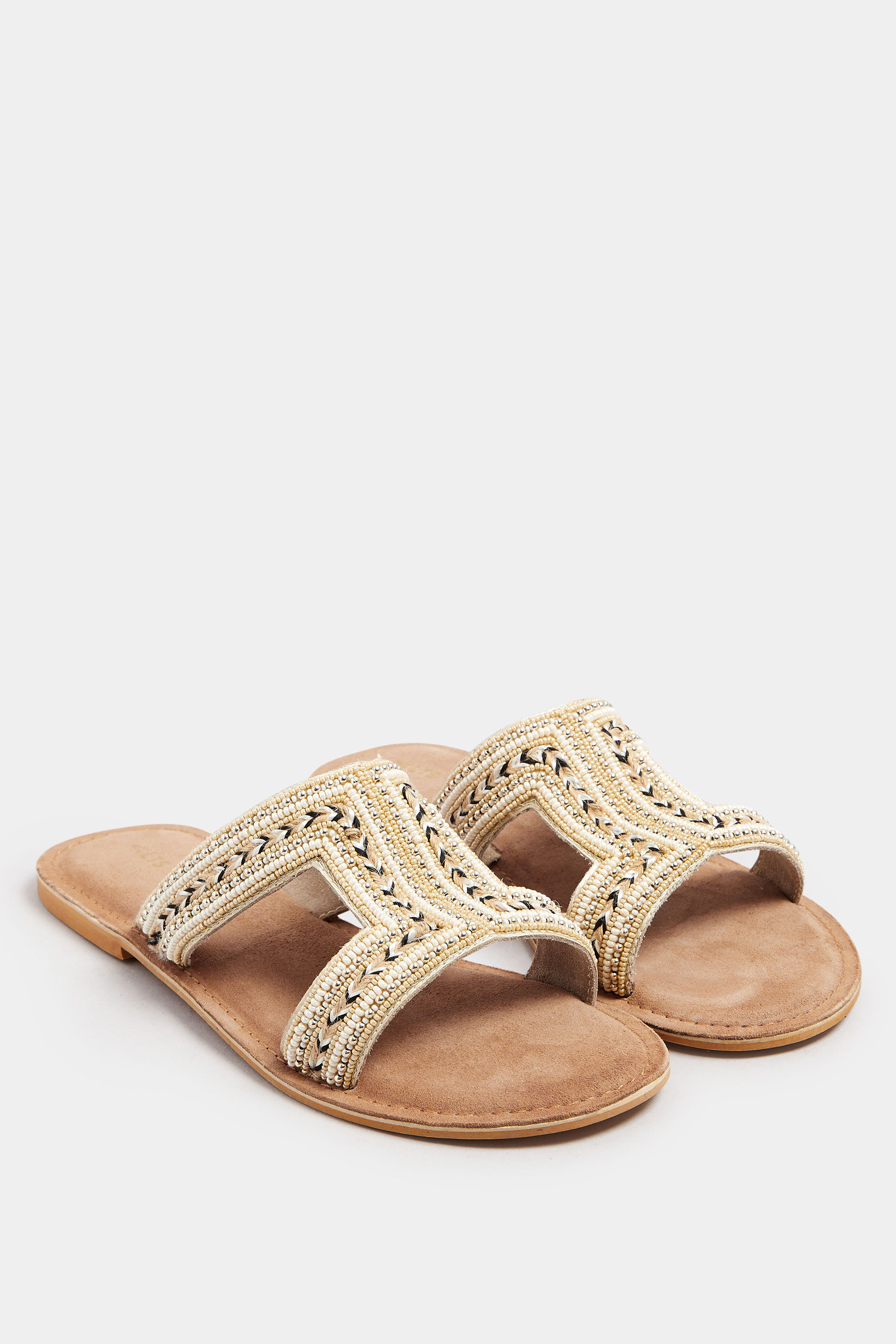 LTS Natural Brown Beaded Slip-On Sandals In Standard Fit | Long Tall Sally 2