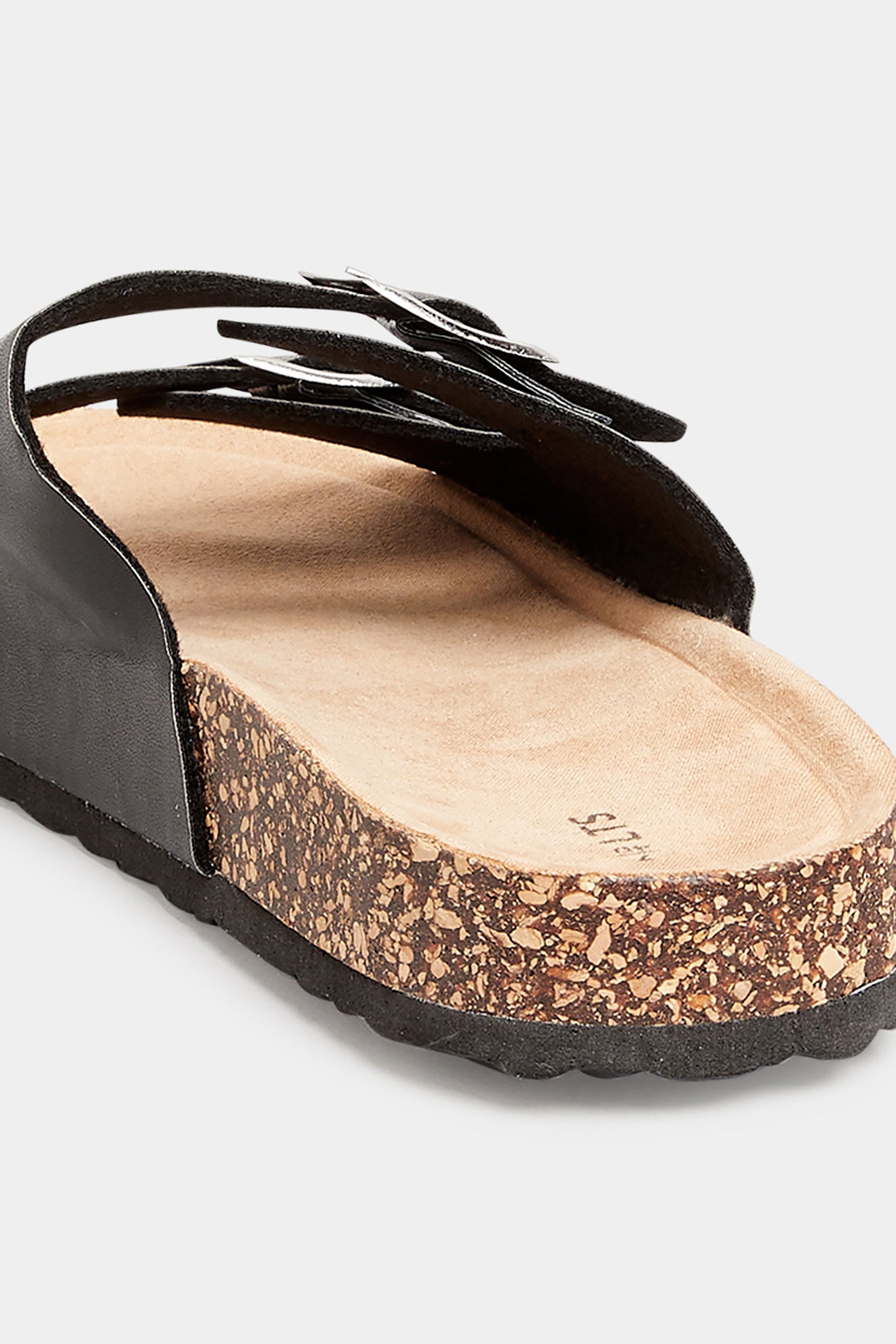 LTS Black Buckle Strap Footbed Sandals In Standard Fit | Long Tall Sally 4