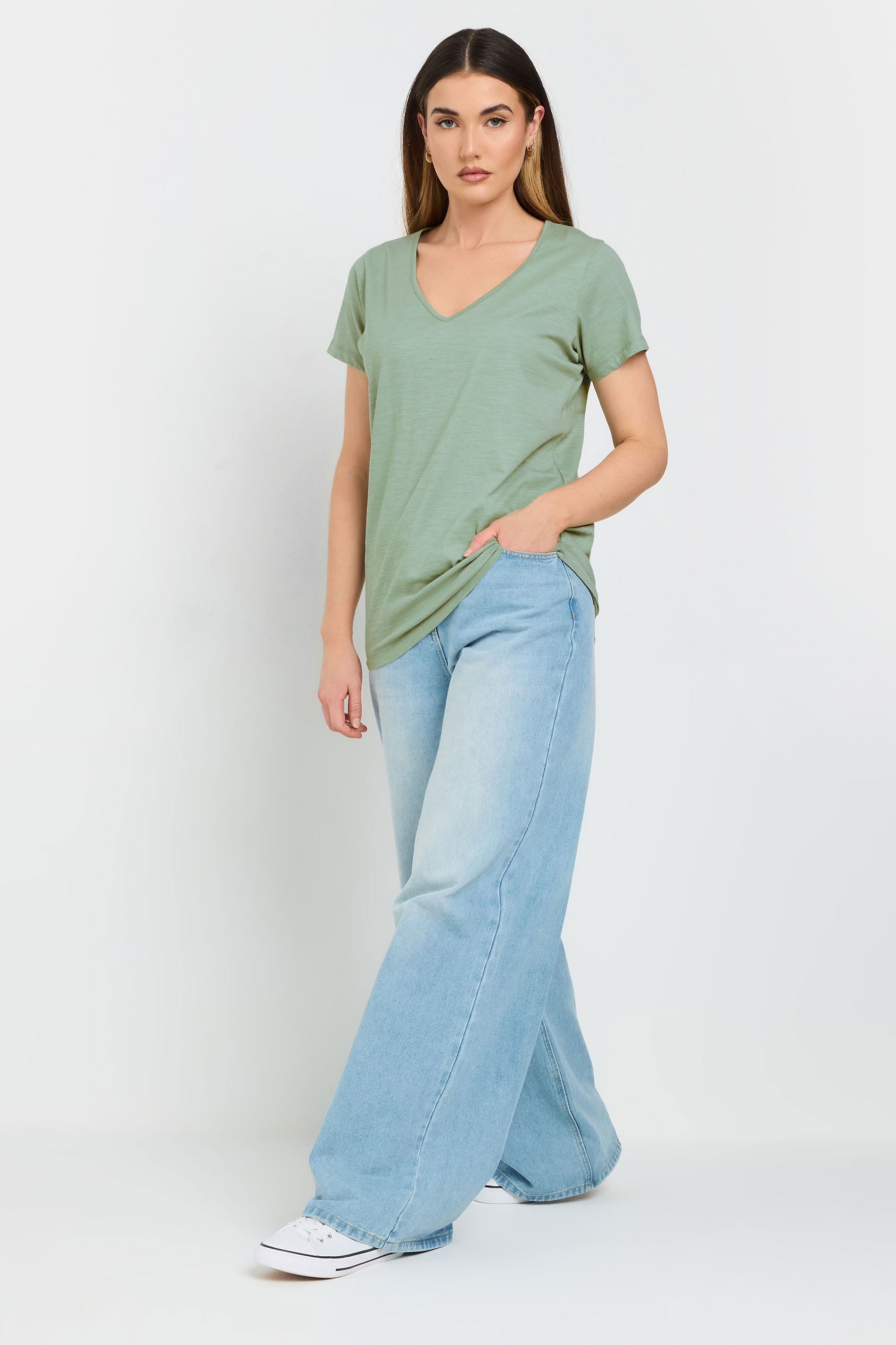 LTS Tall 3 PACK Sage Green & Berry Red V-Neck T-Shirts | Long Tall Sally 5