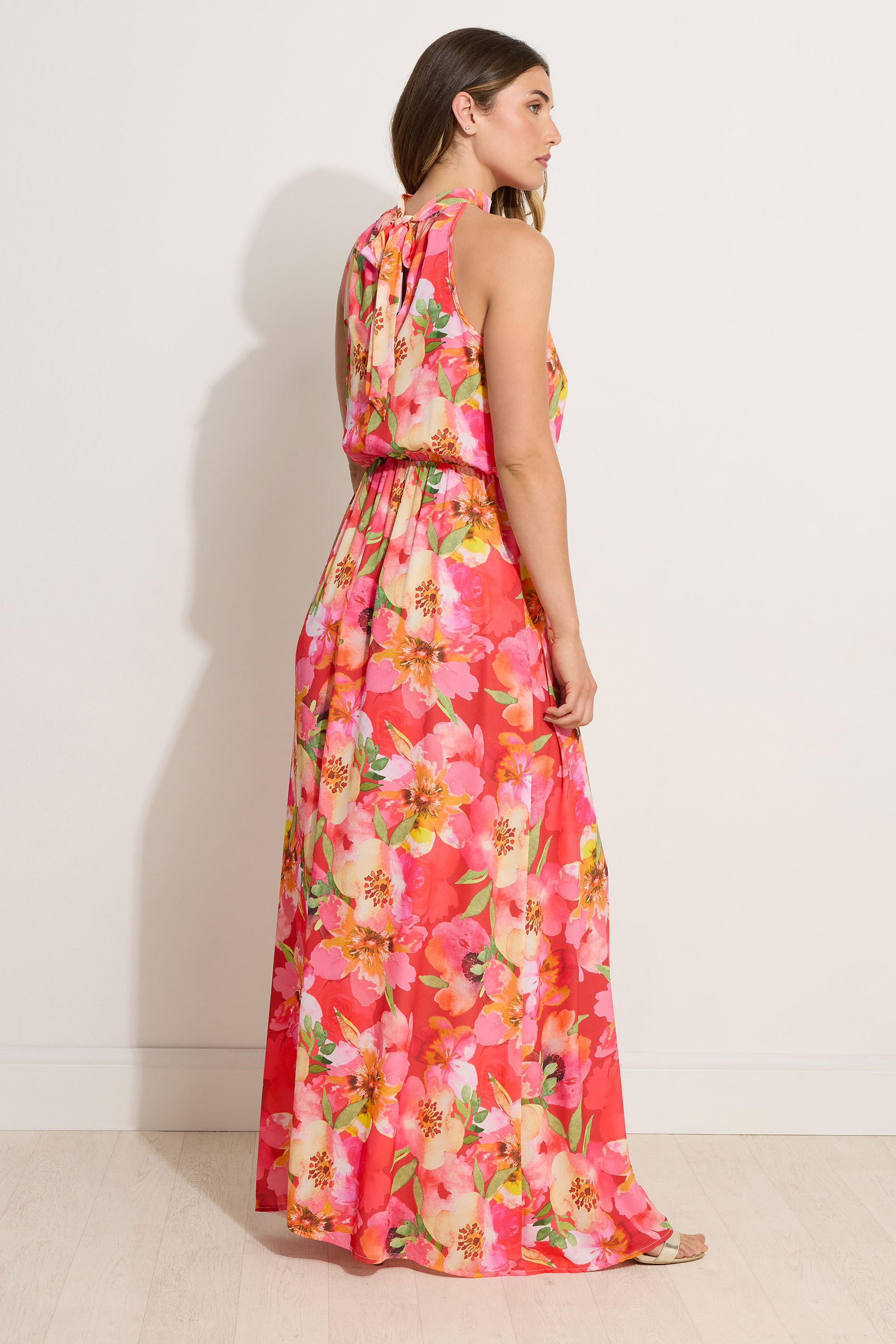 LTS Tall Orange Tropical Floral Halter Neck Maxi Dress | Long Tall Sally 3
