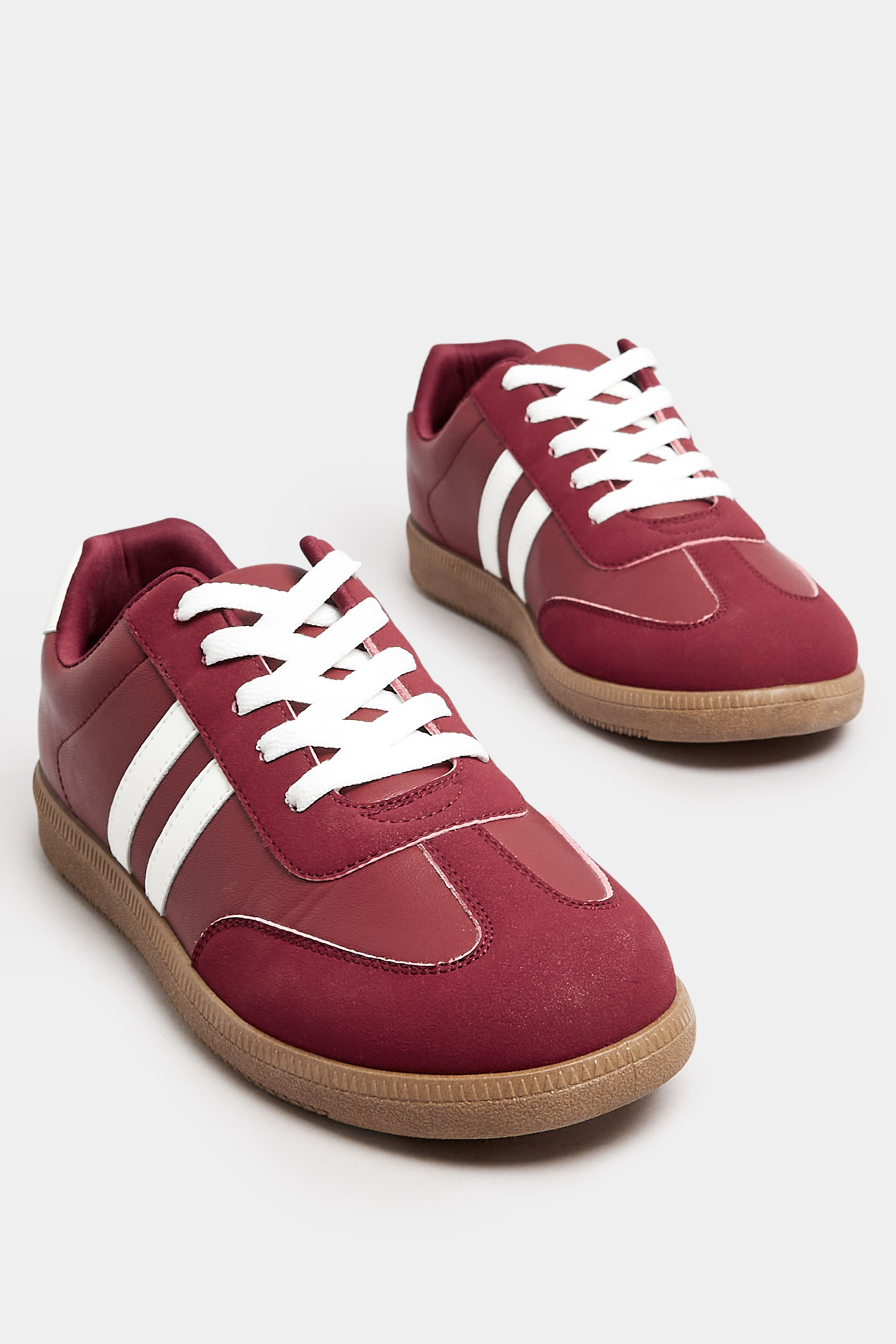 Burgundy Red Retro Stripe Trainers In Extra Wide EEE Fit | Yours Clothing 5