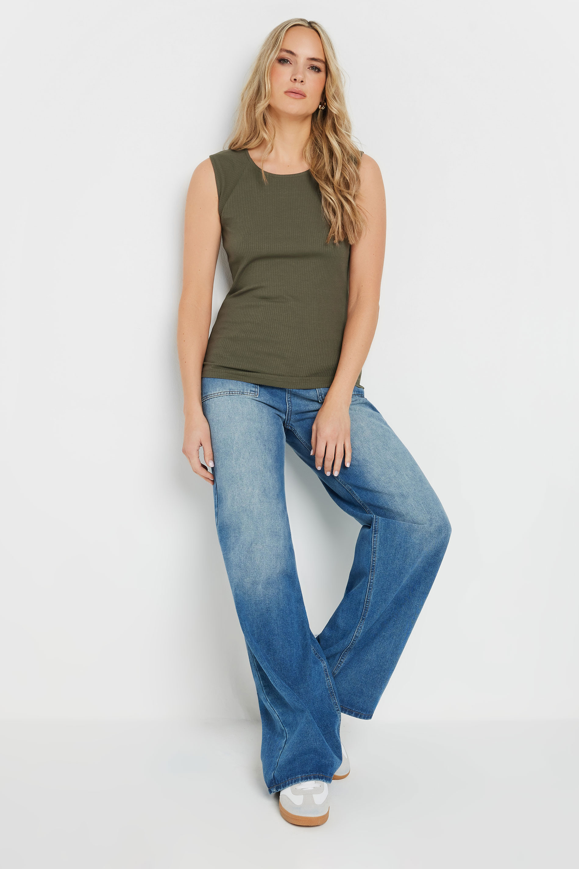LTS Tall Khaki Green Ribbed Keyhole Tie Vest Top | Long Tall Sally 3