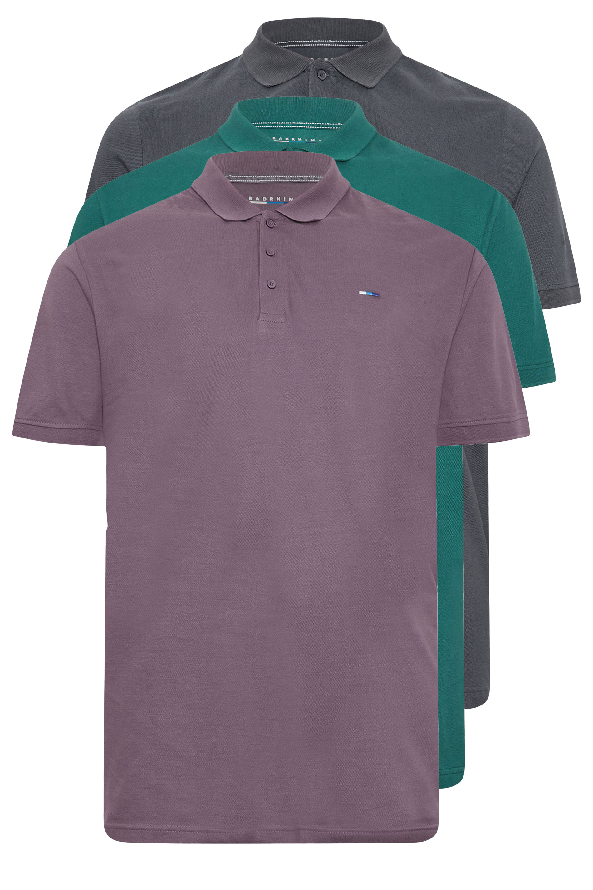 BadRhino Big & Tall 3 PACK Green & Plum Purple Polo Shirts | BadRhino 6