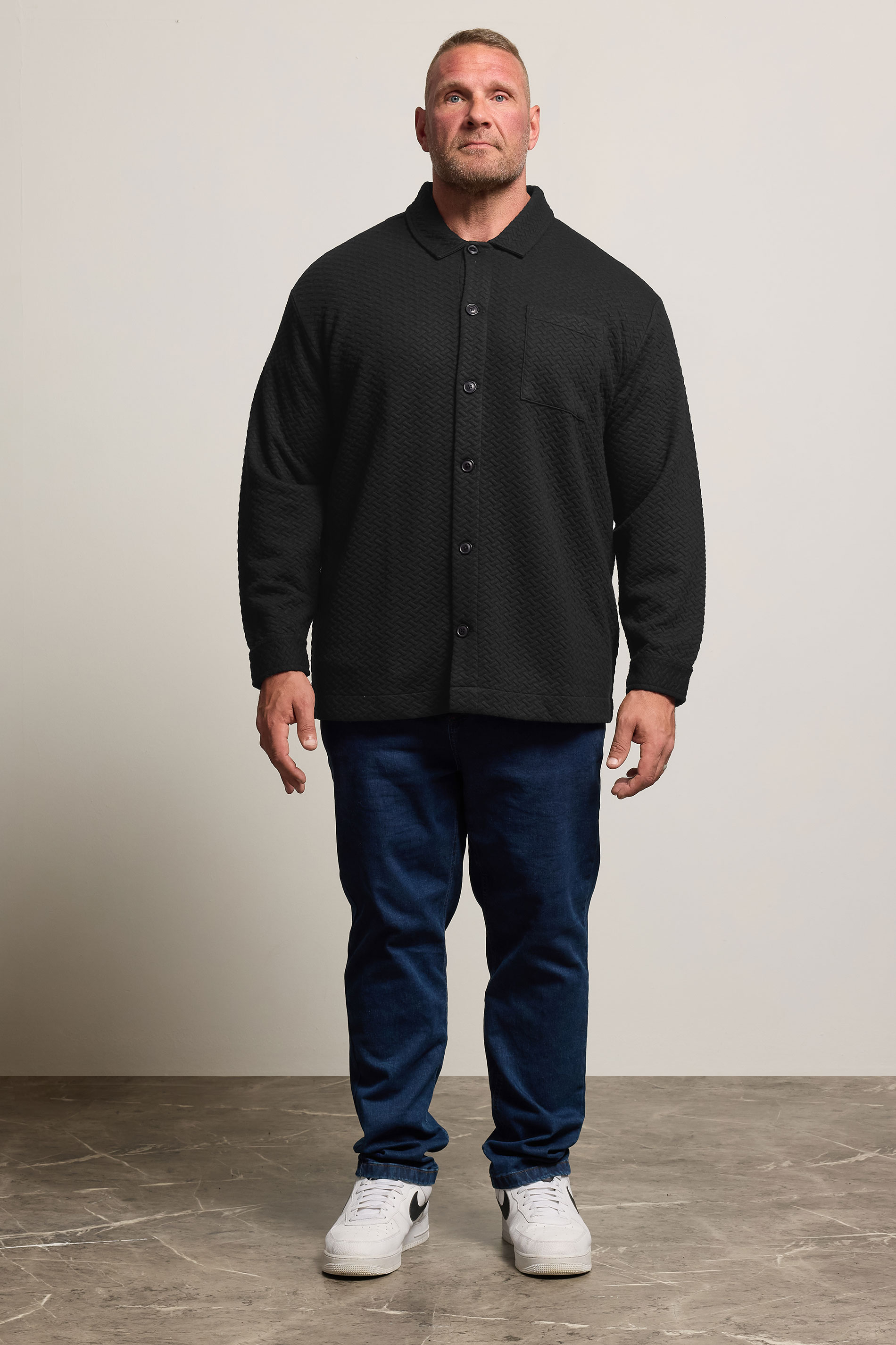 BadRhino Big & Tall Black Jersey Textured Overshirt | BadRhino 2