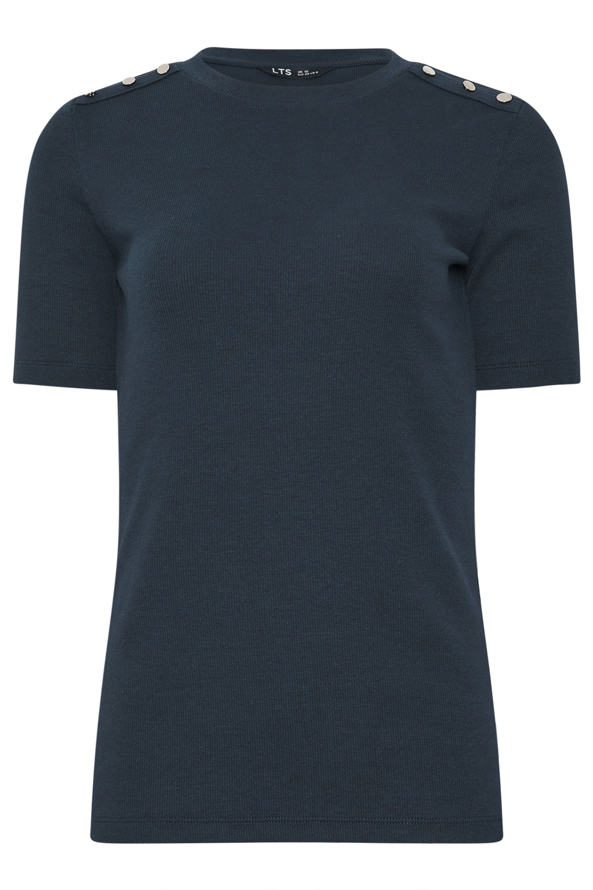 LTS Tall Women's Navy Blue Ribbed Button T-Shirt | Long Tall Sally 5