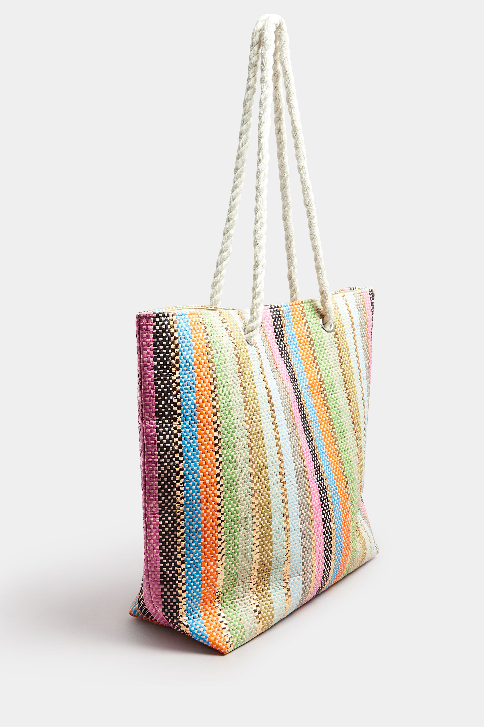 Pink Woven Stripe Tote Bag | Yours Clothing 2