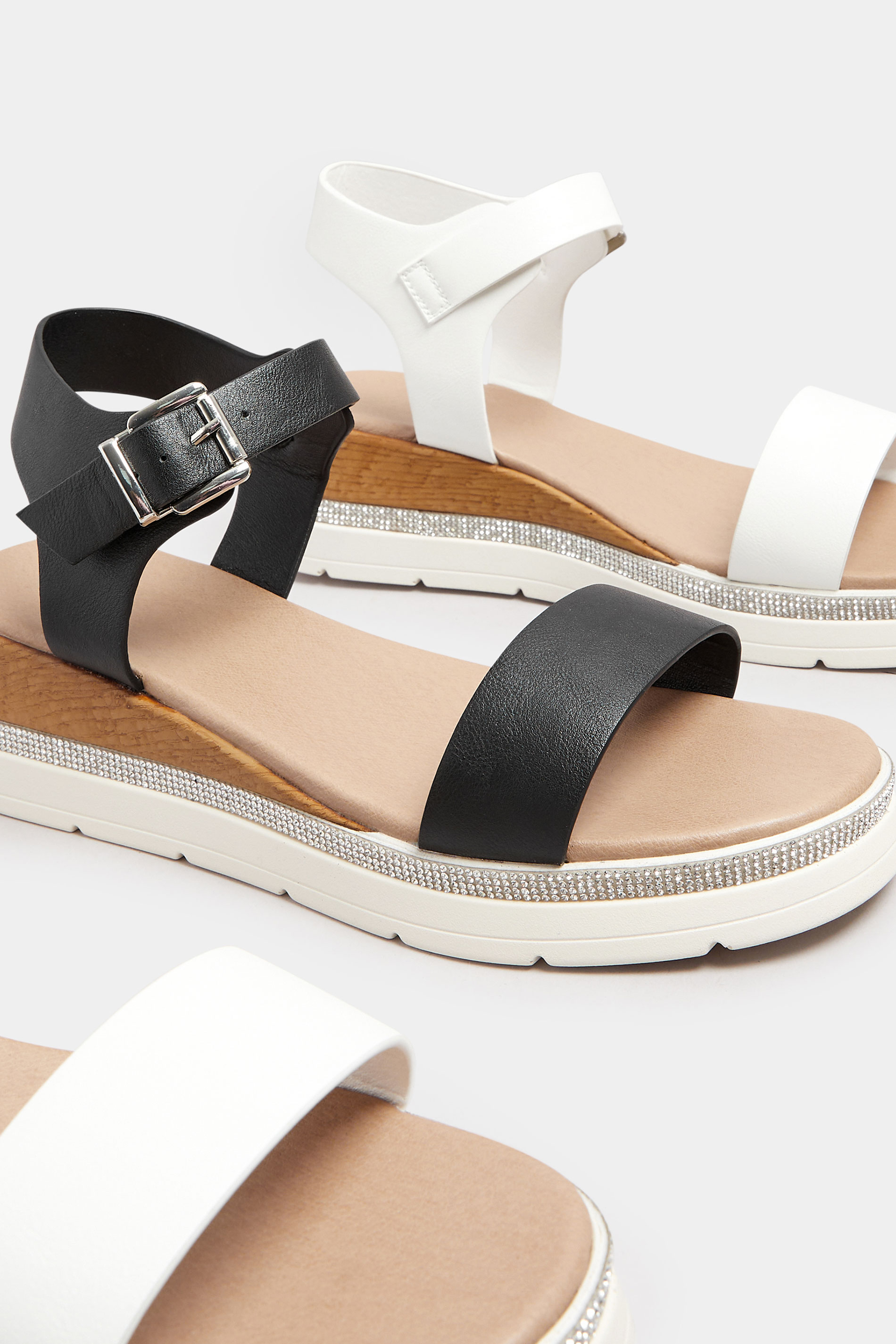 Black Diamante Flatform Sandals In Wide E Fit & Extra Wide EEE Fit | Yours Clothing 6