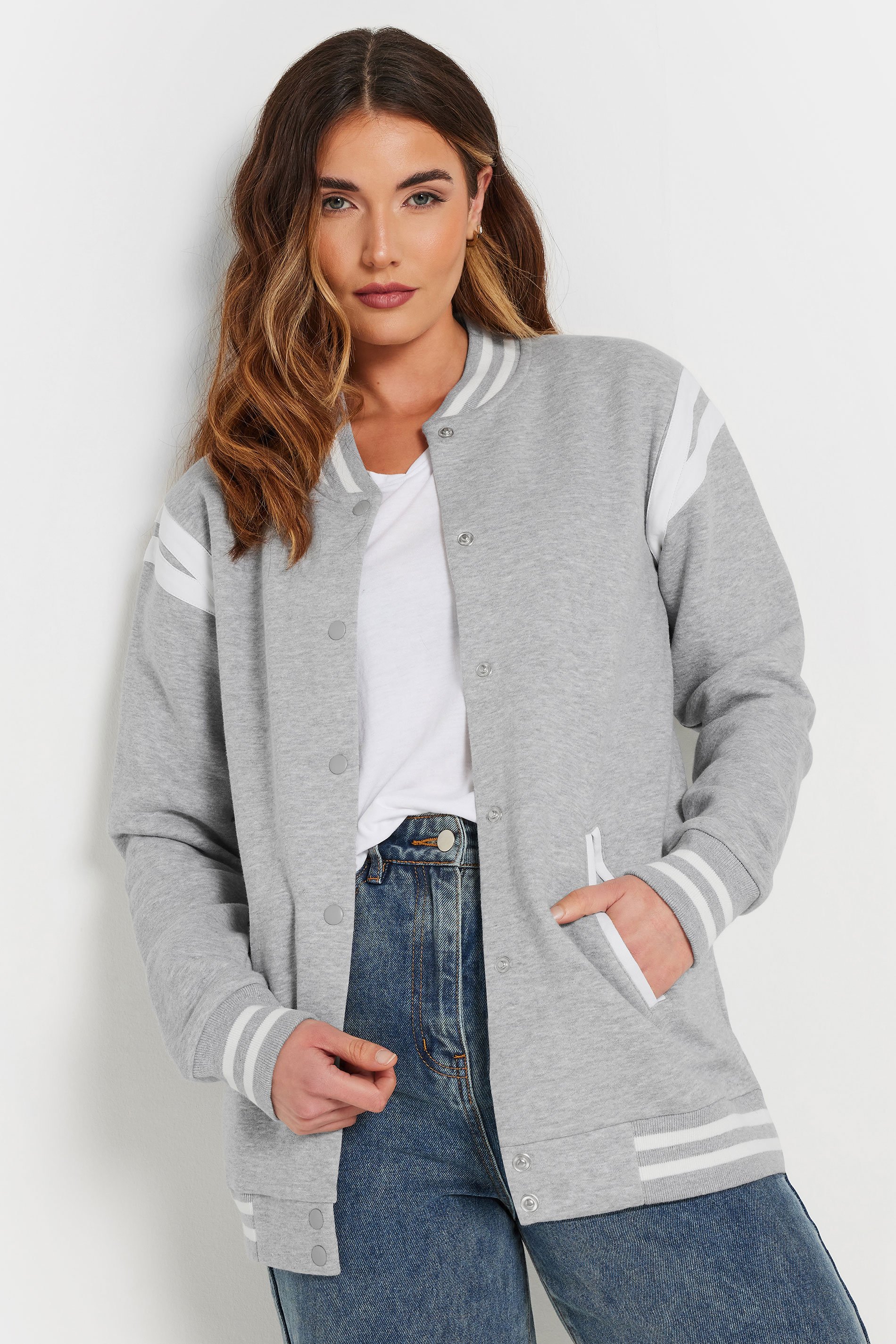 LTS Tall Grey Varsity Bomber Jacket | Long Tall Sally 1