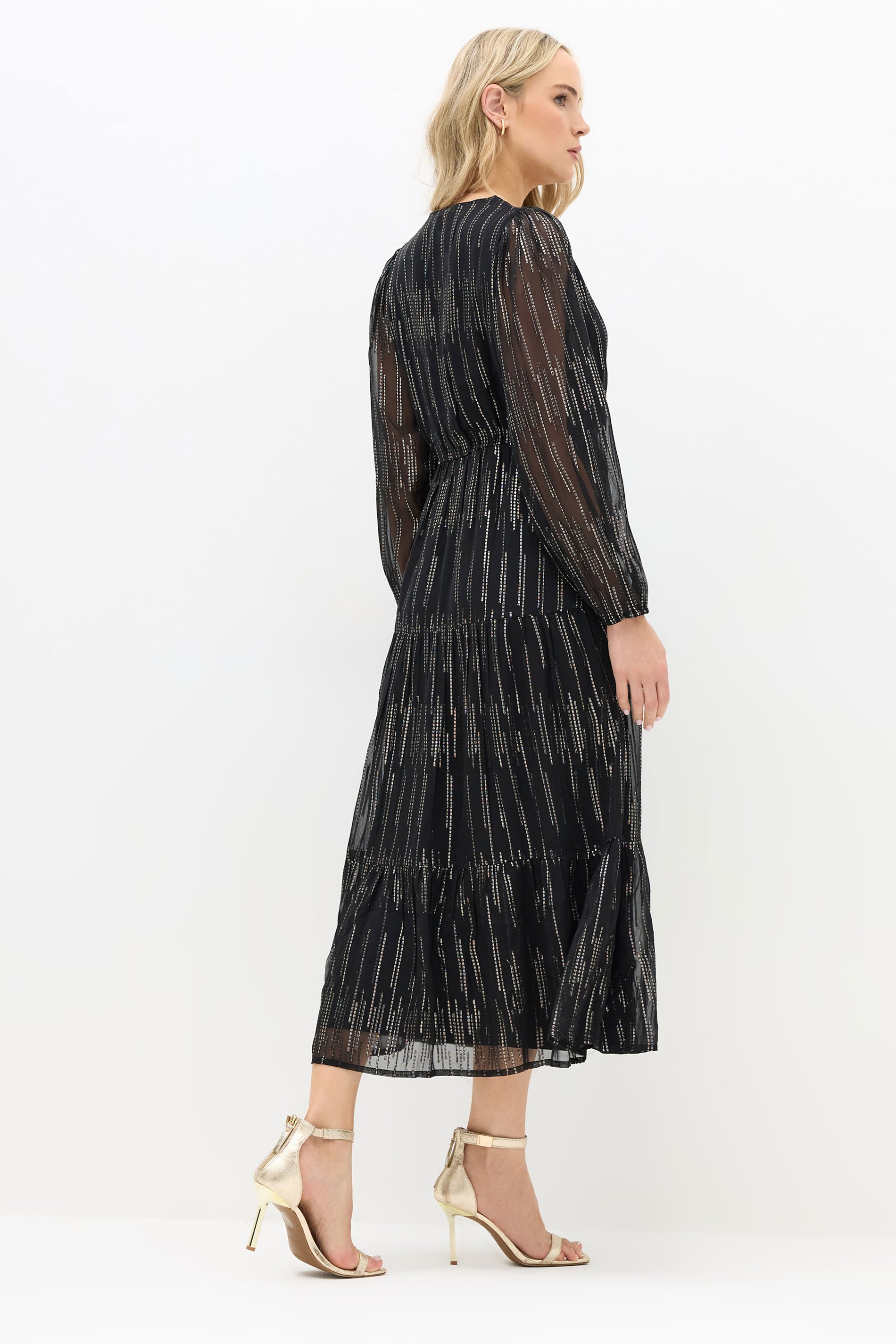 LTS Tall Black Metallic Dash Tiered Midaxi Dress | Long Tall Sally 3