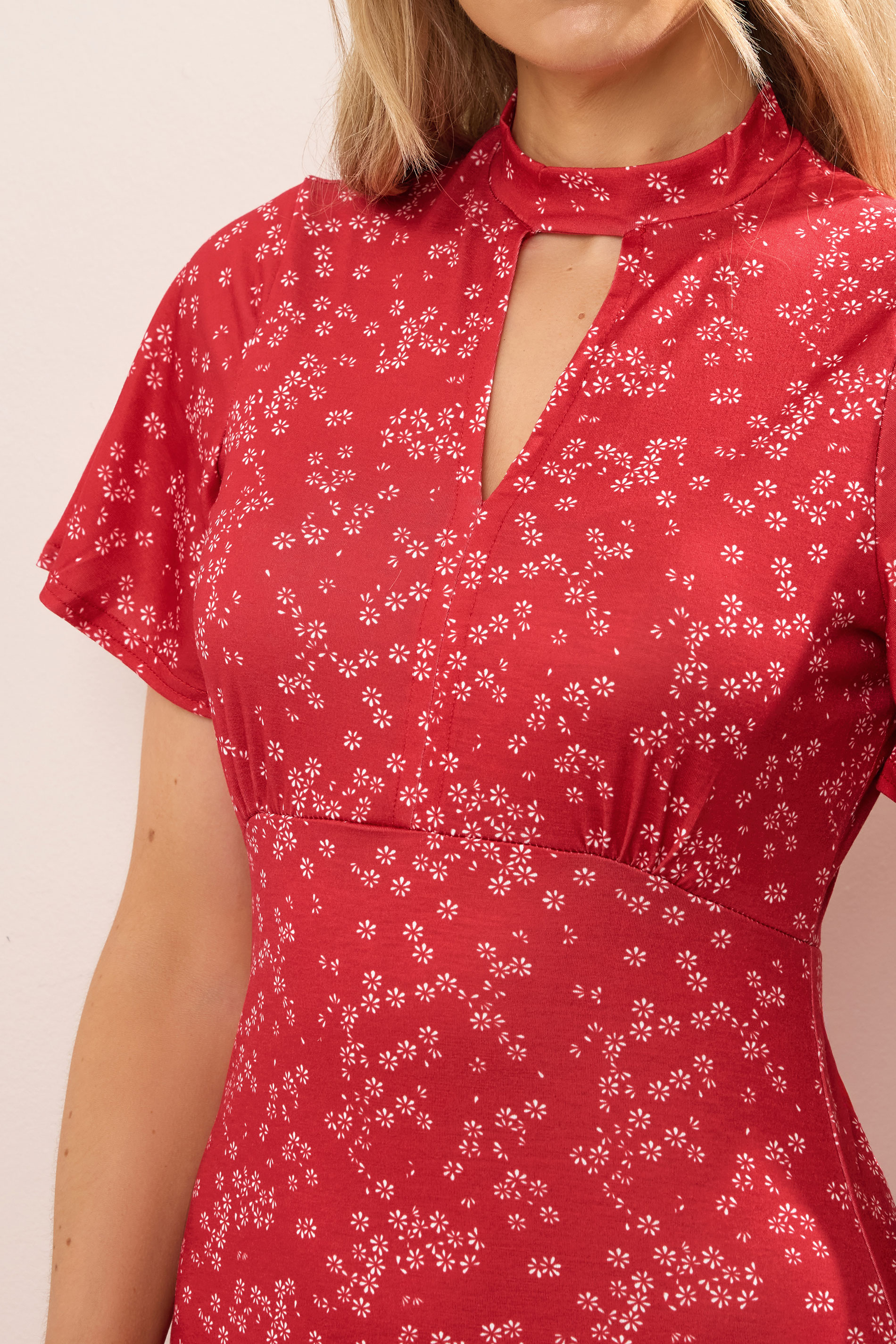 LTS Tall Red Ditsy Print Keyhole Midi Dress | Long Tall Sally 4