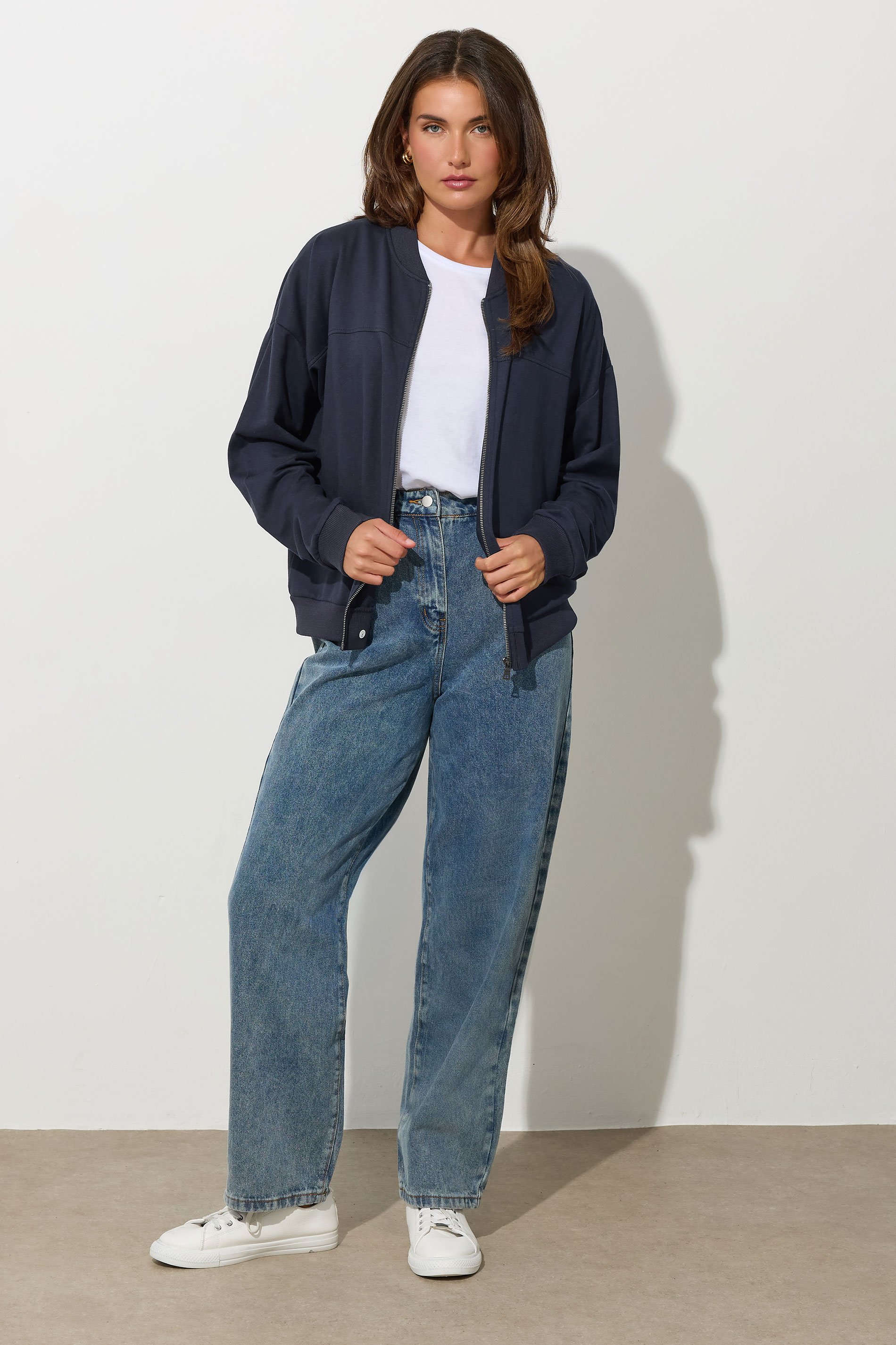 LTS Tall Navy Blue Jersey Bomber Jacket | Long Tall Sally 5