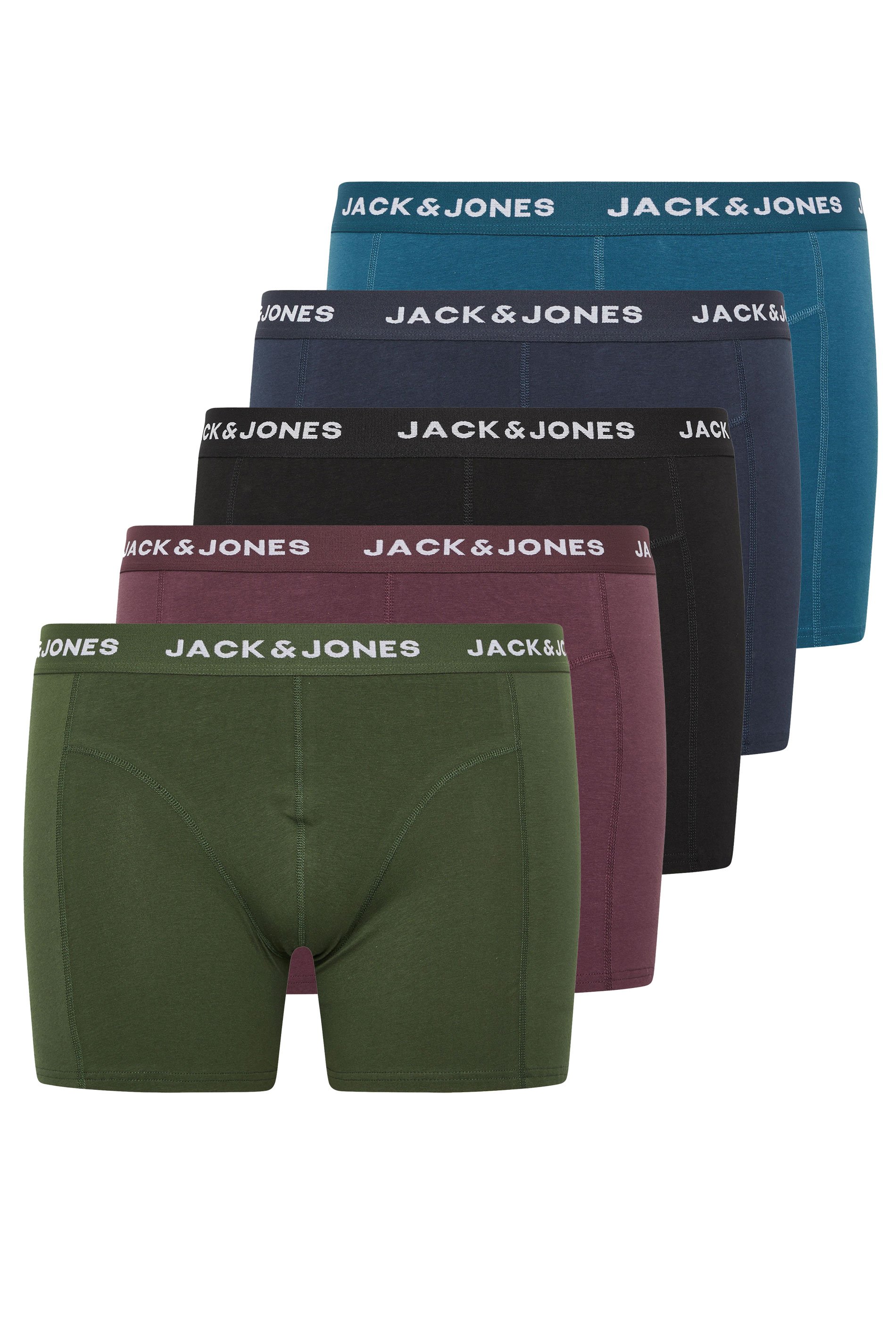 JACK & JONES Big & Tall 5 PACK Green/Blue/Black/Navy/Purple Boxers | BadRhino 4
