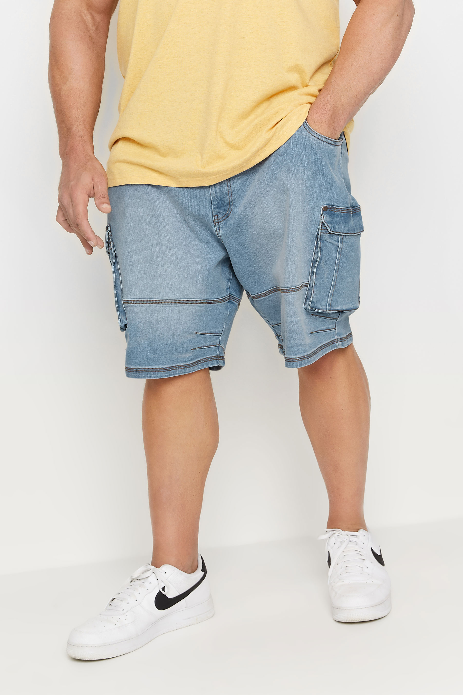 BadRhino Big & Tall Blue Light Wash Elasticated Waist Denim Cargo Shorts | BadRhino 2