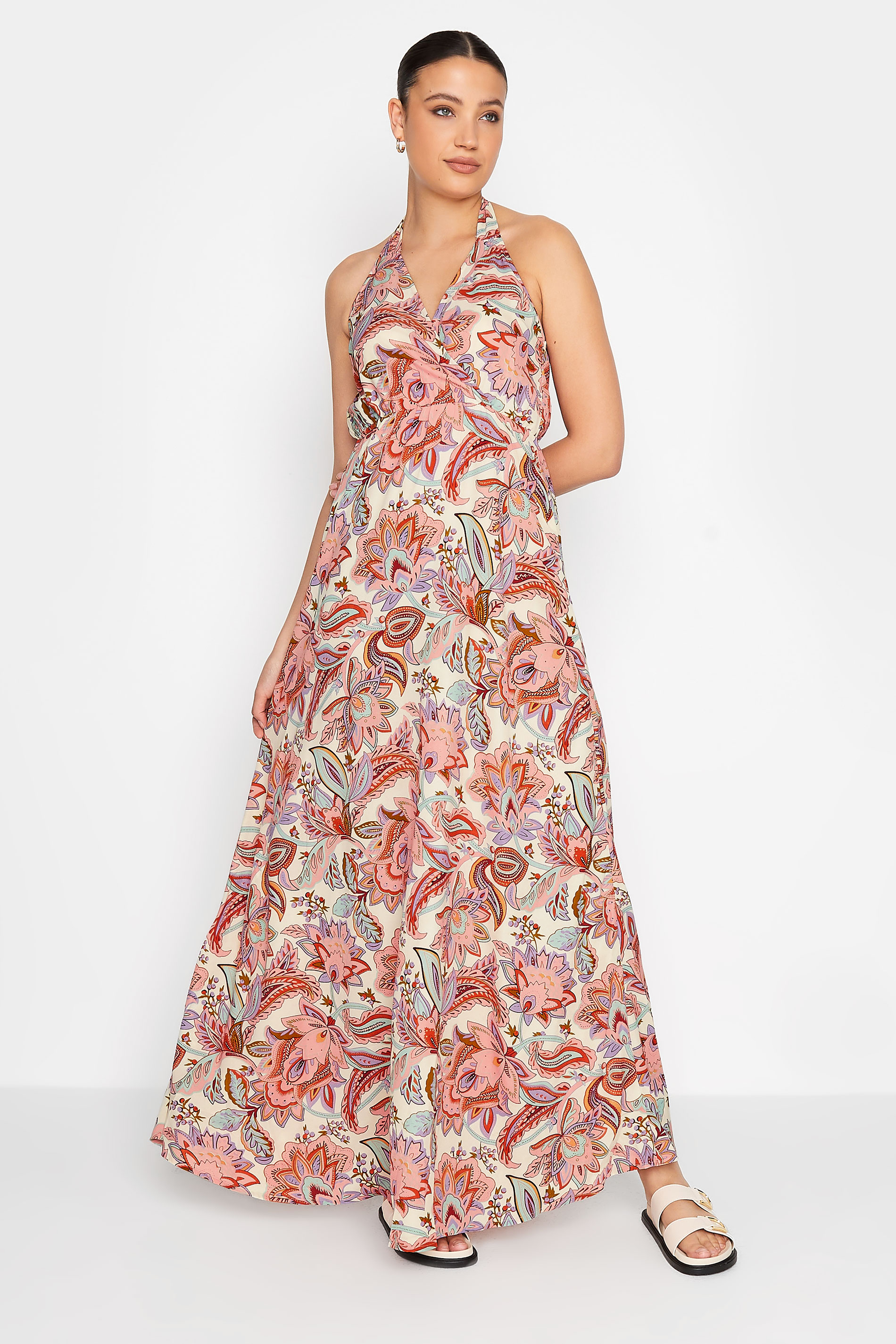 LTS Tall Women's Pink Paisley Print Halter Neck Maxi Dress | Long Tall Sally 2
