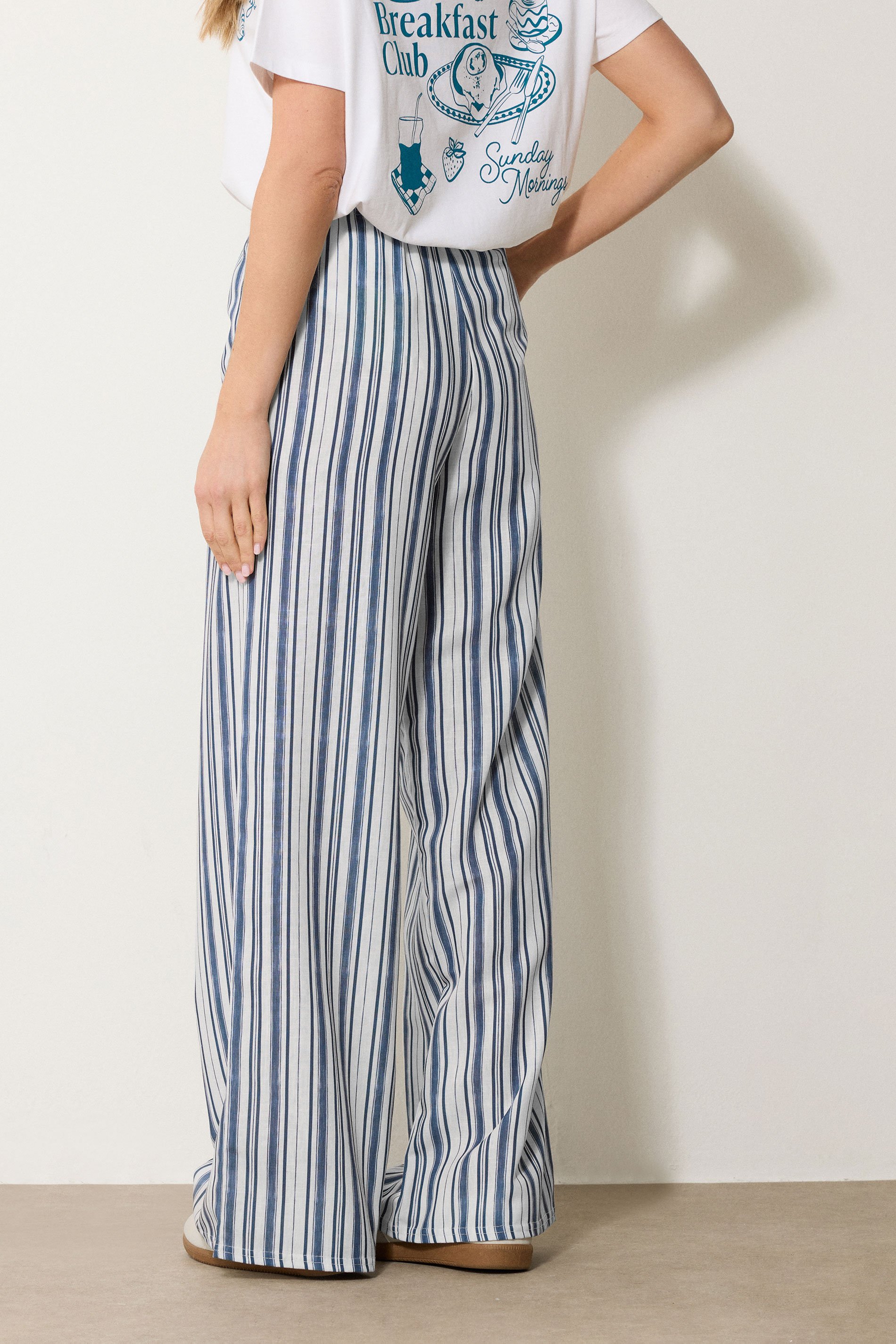 LTS Tall Navy Blue & White Striped Wide Leg Trousers | Long Tall Sally 3